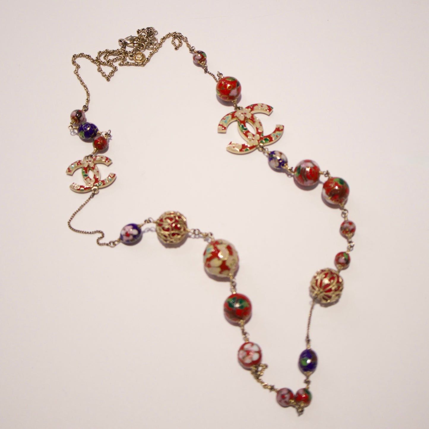 Chanel Hand Painted Bead CC Logo Long Necklace