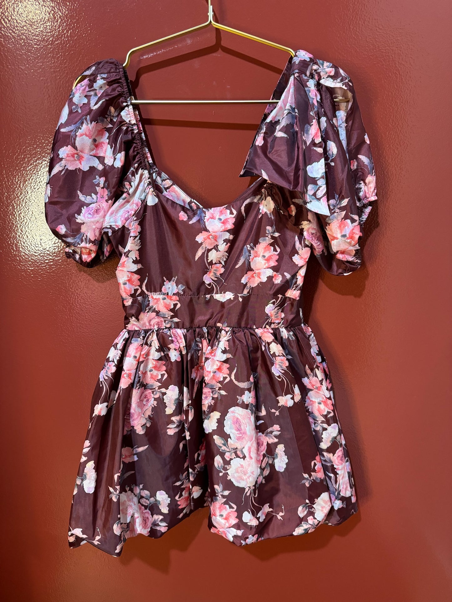 love shack fancy maroon/pink floral dress 0