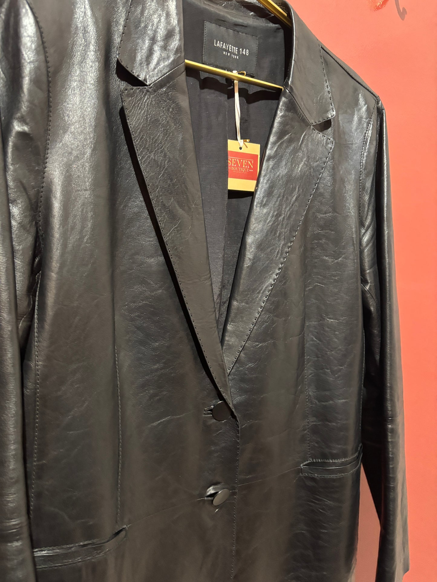 Lafayette 148 Black Leather Blazer Size 14
