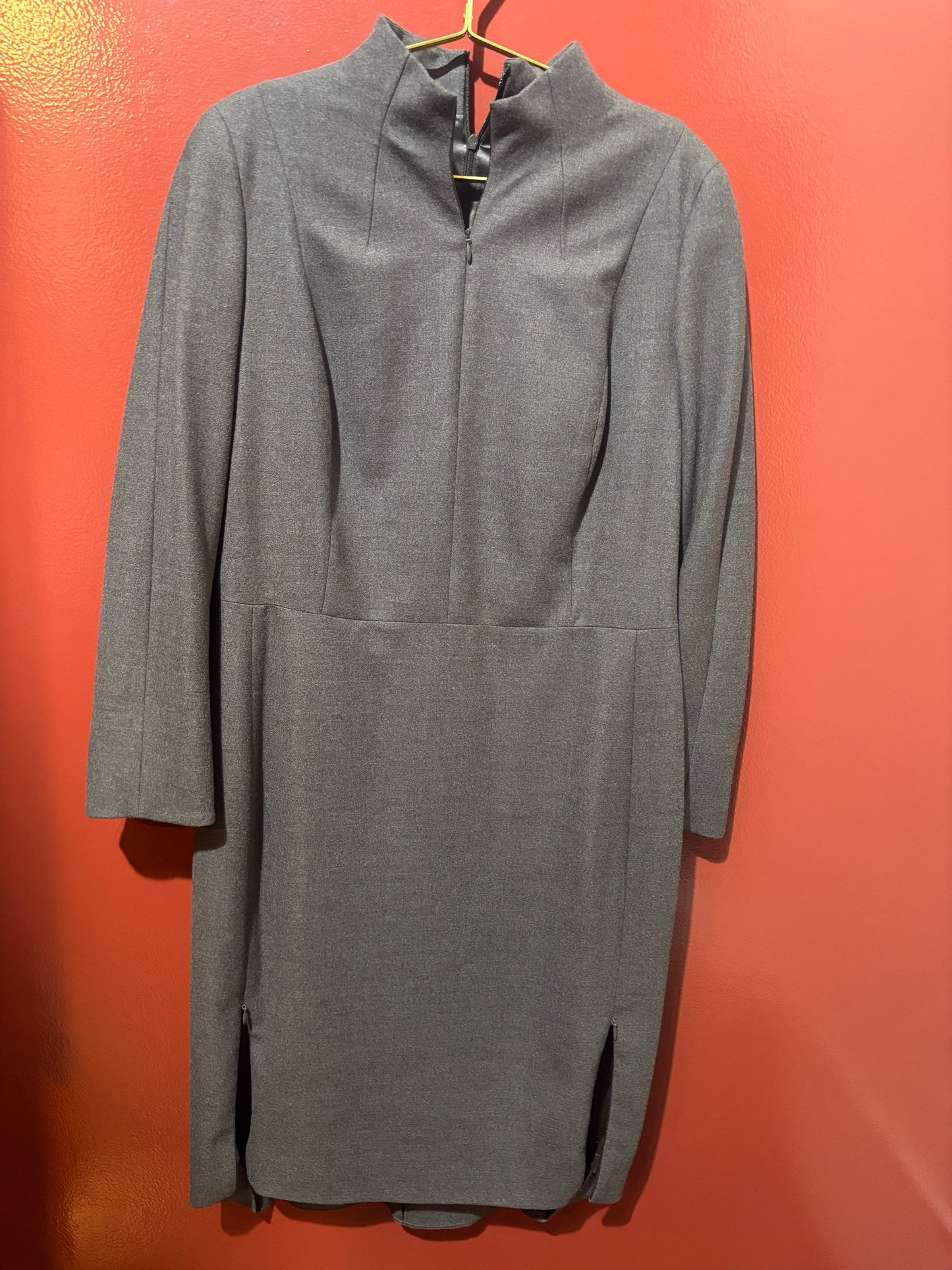 Akris Wool Grey Midi Dress Size 12`
