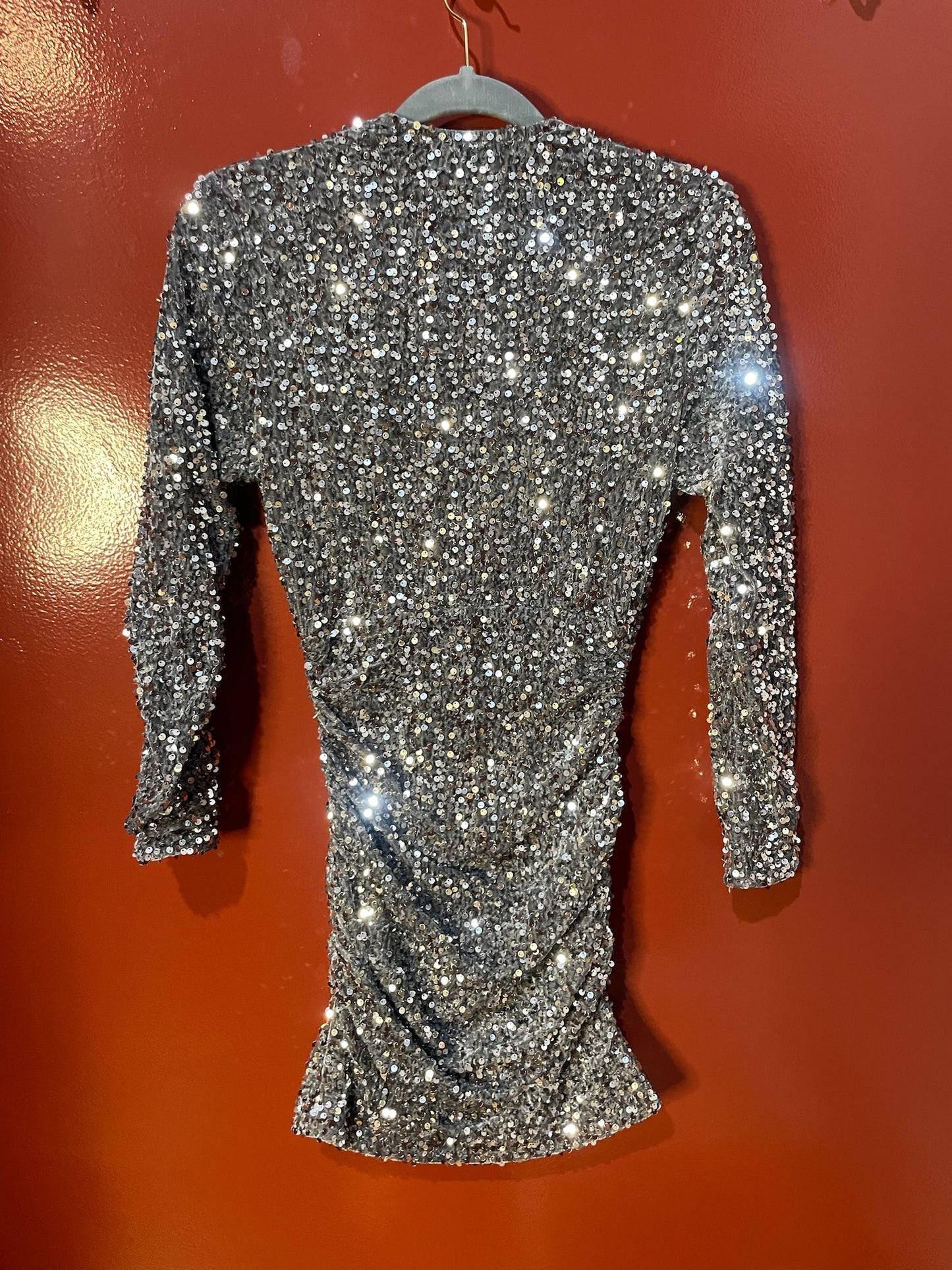 Maje dress seq silver velvet XS