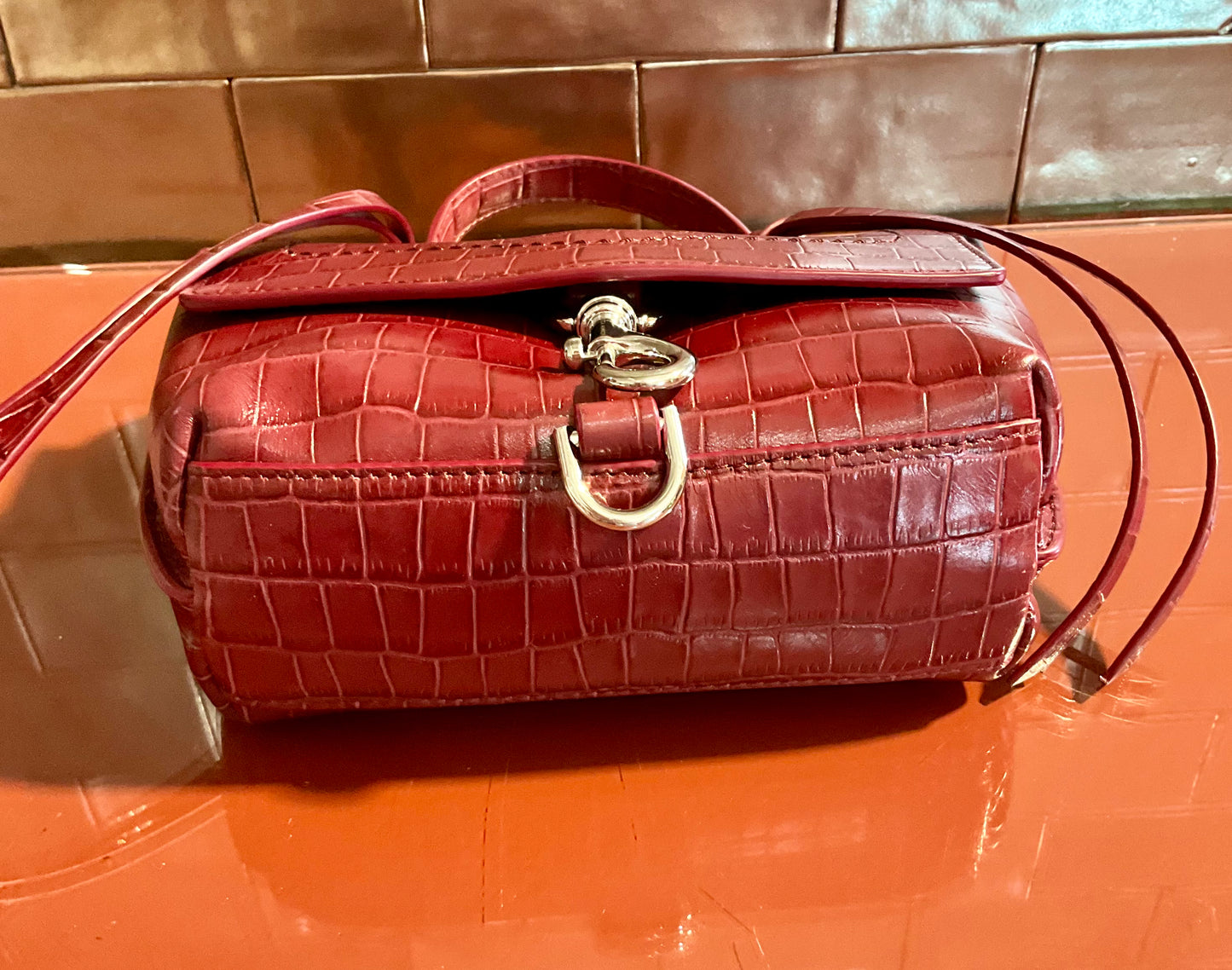 Rebecca Minkoff Stella Croc Leather Burg Bag