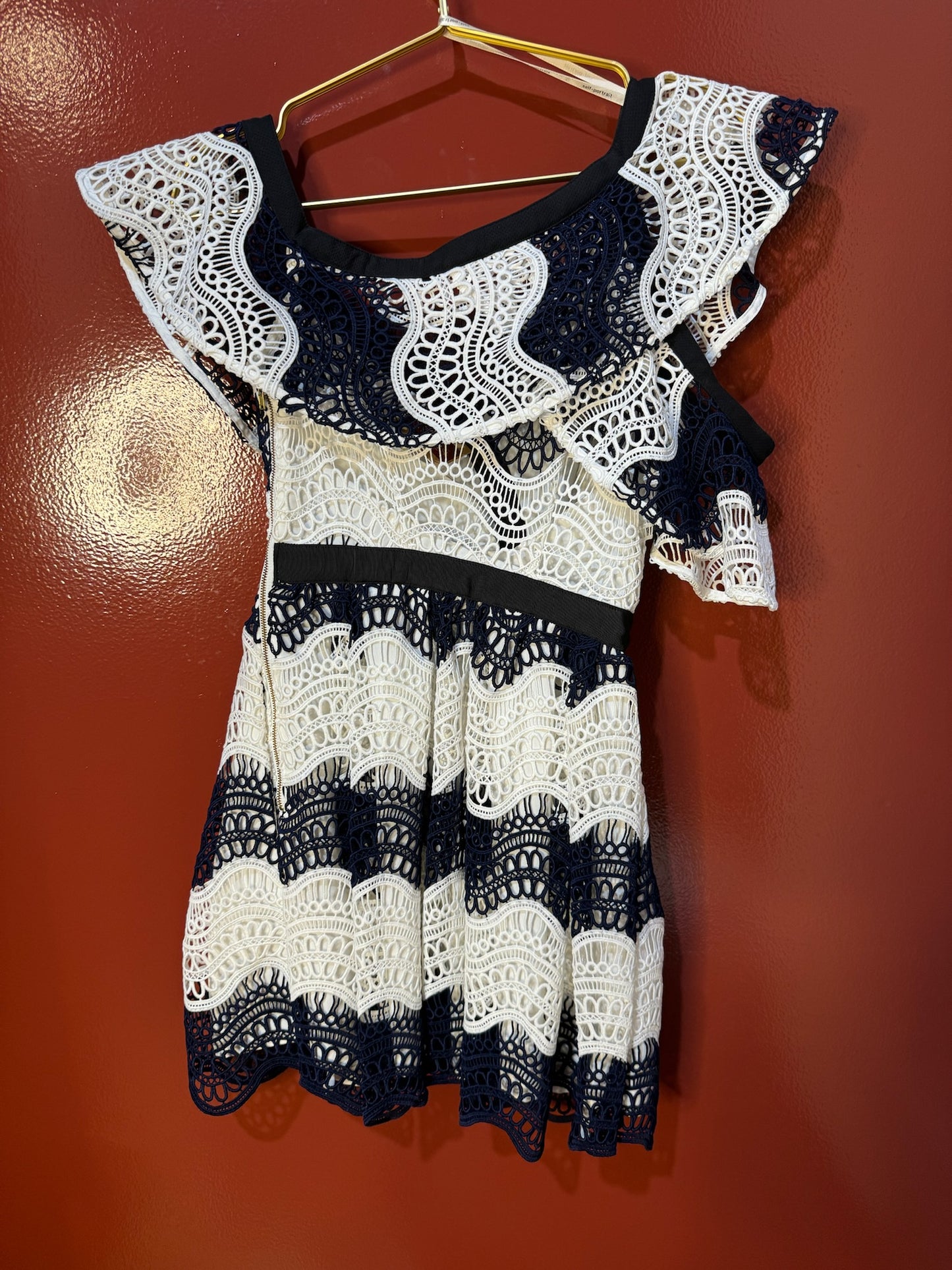 Self portrait navy/white lace dress 2