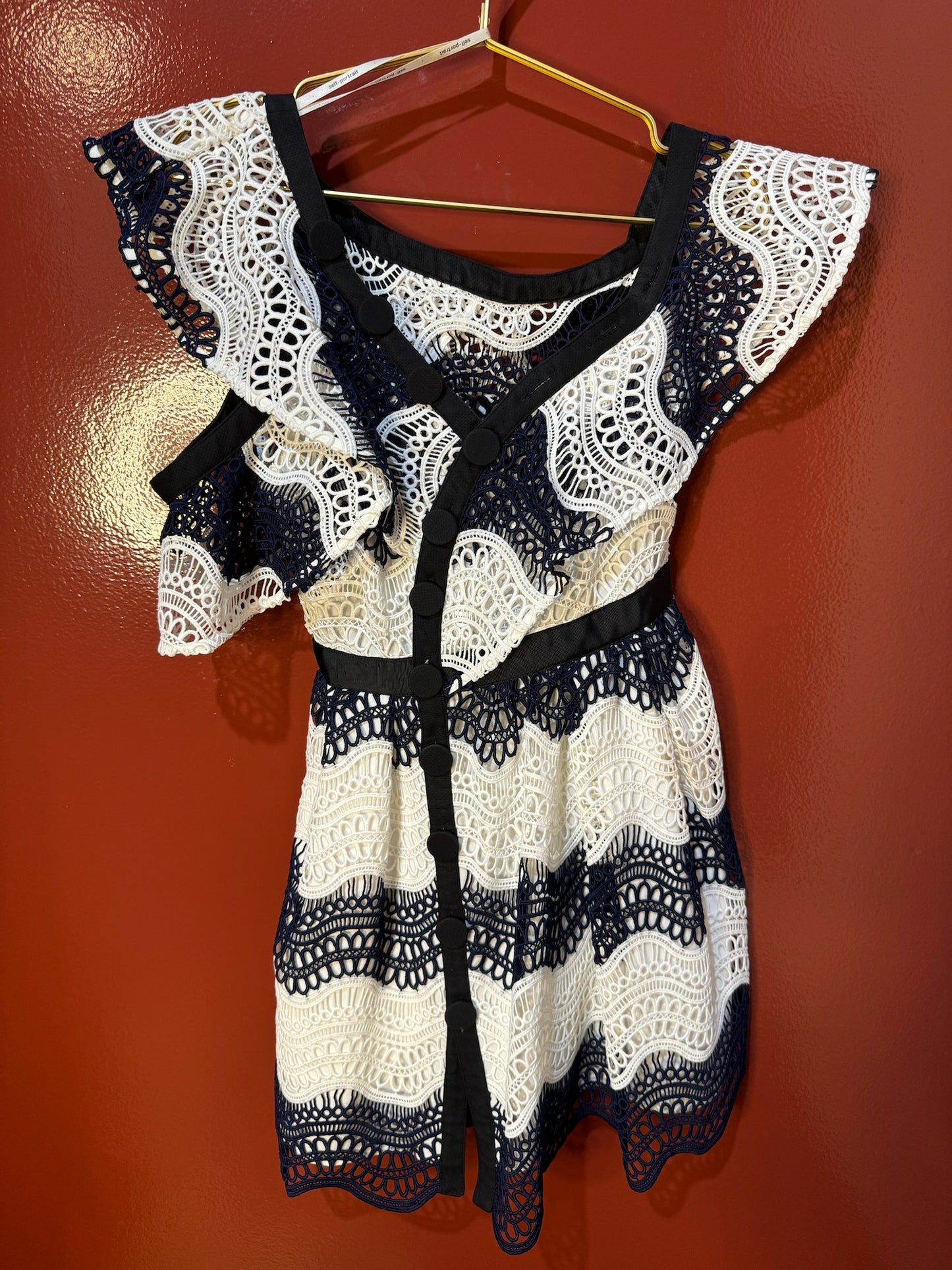Self portrait navy/white lace dress 2