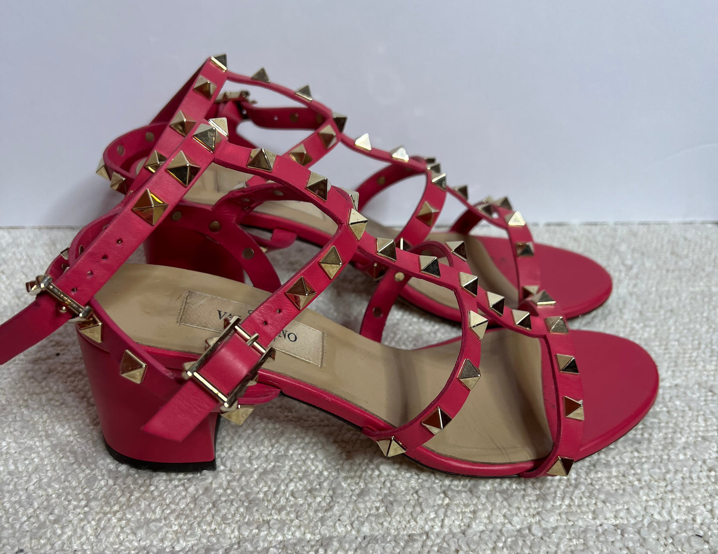 Valentino Pink Rockstud Block Heel Sandal 35 1/2