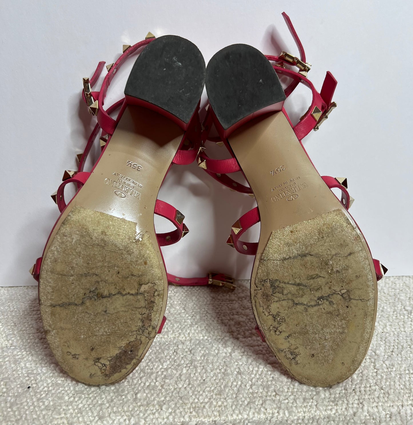 Valentino Pink Rockstud Block Heel Sandal 35 1/2
