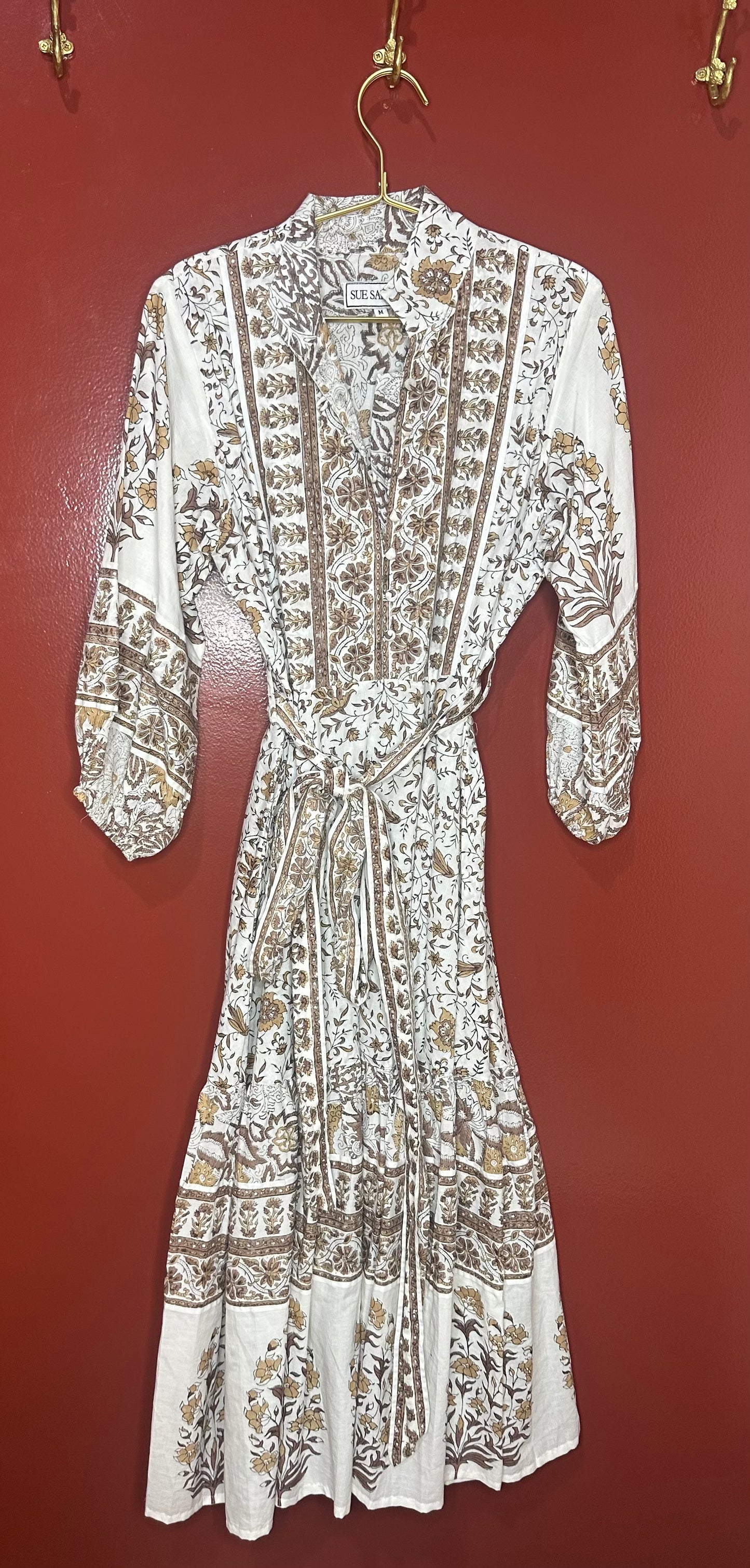 Sue Sartor White/Brown Tiger Lily Dress M