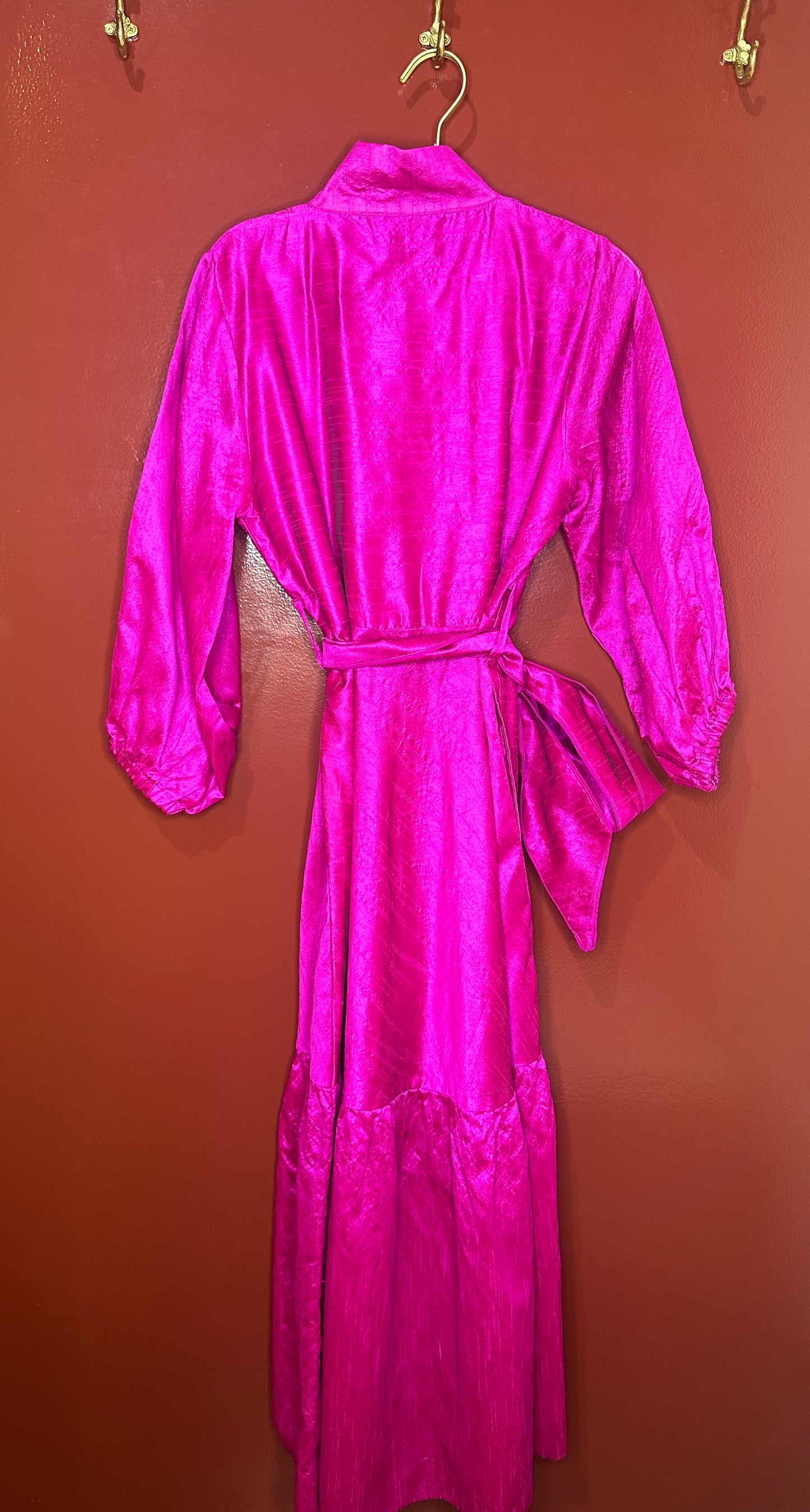Sue Sartor Hot Pink Silk Maxi Dress M