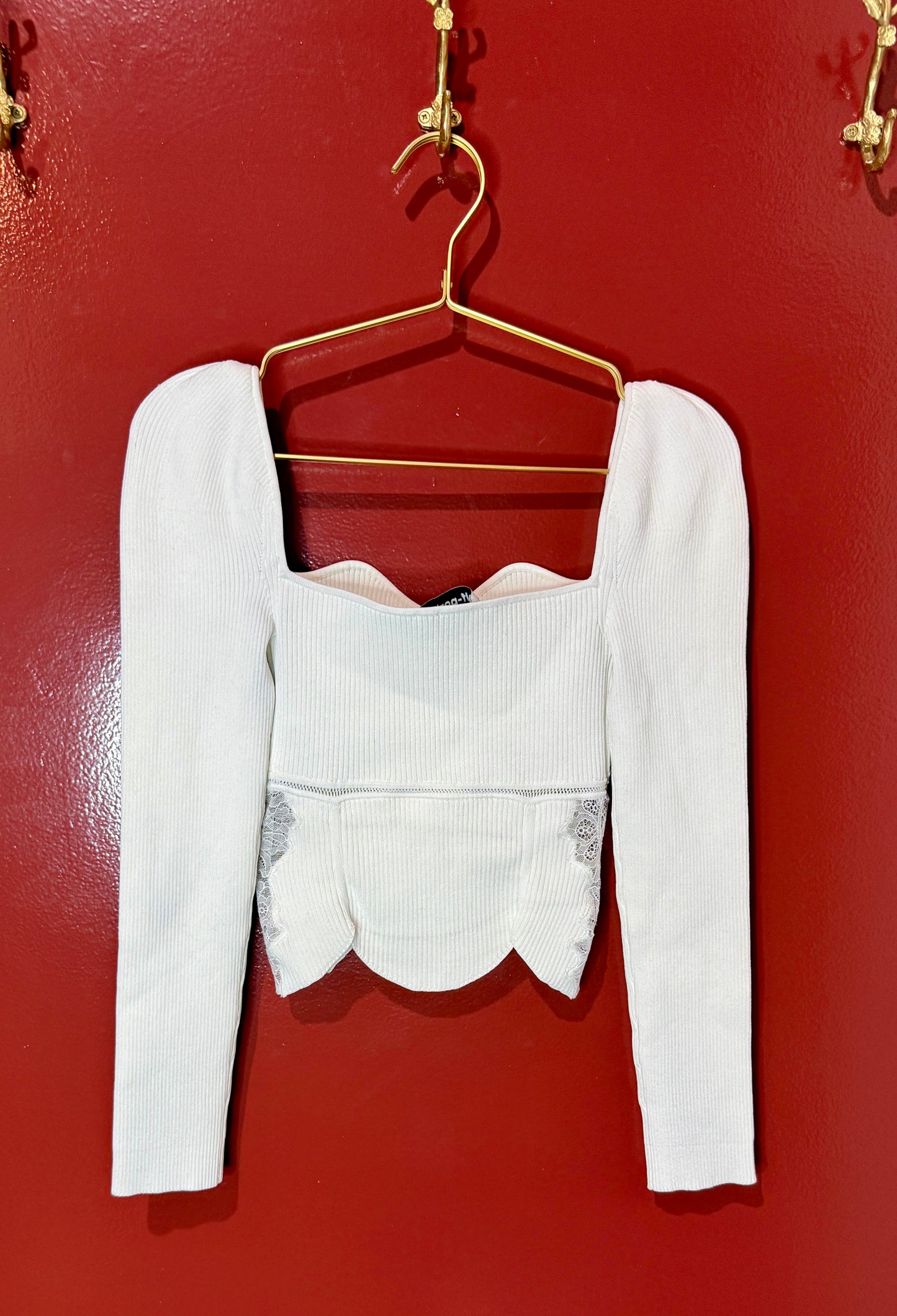 Self Portrait Ivory Knit & Lace Crop Top M