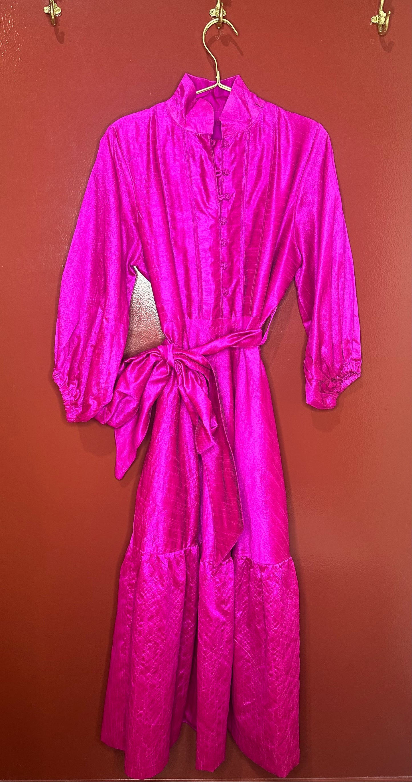 Sue Sartor Hot Pink Silk Maxi Dress M