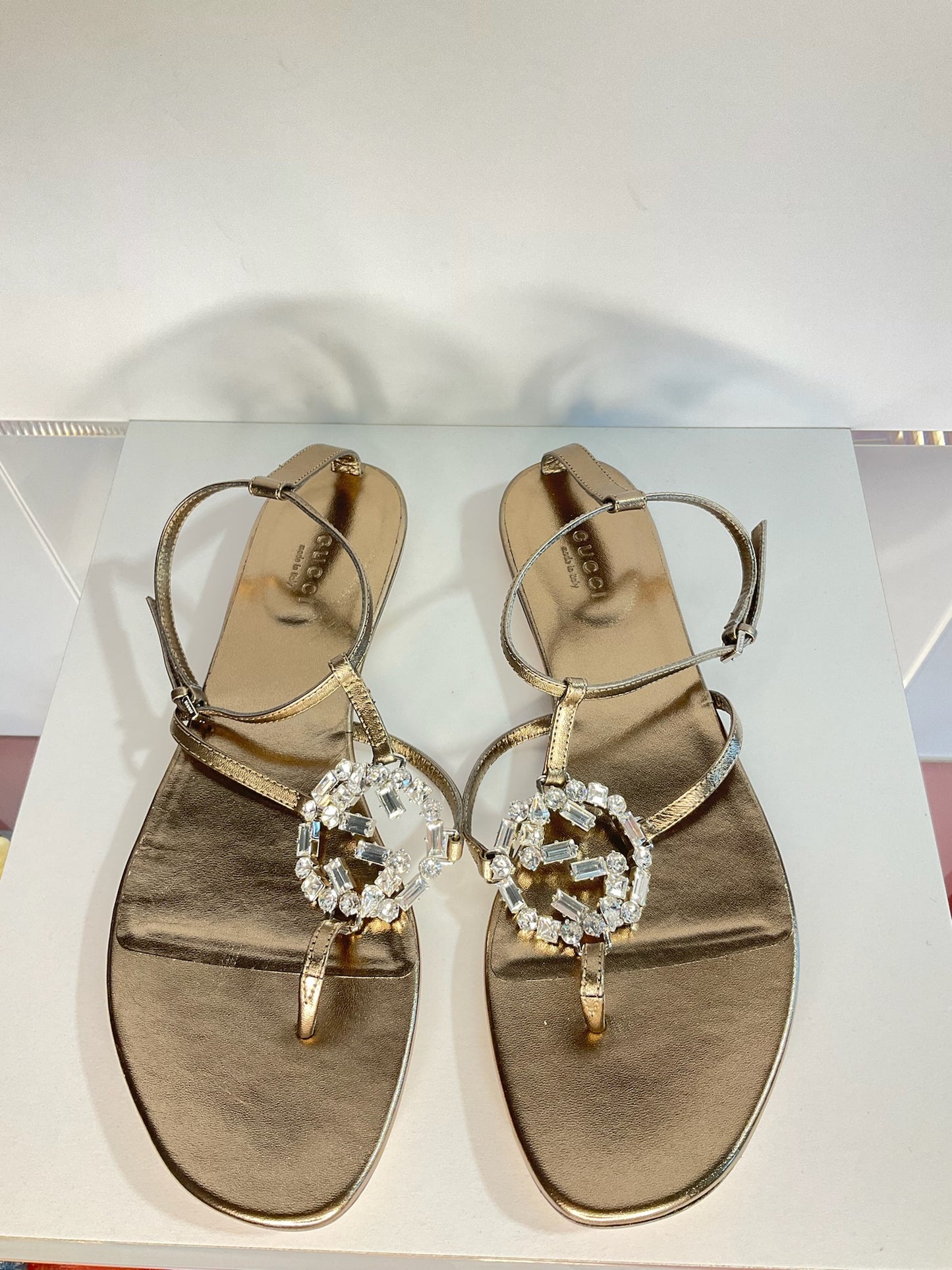 Gucci Bronze Sandals Crystal GG logo 40