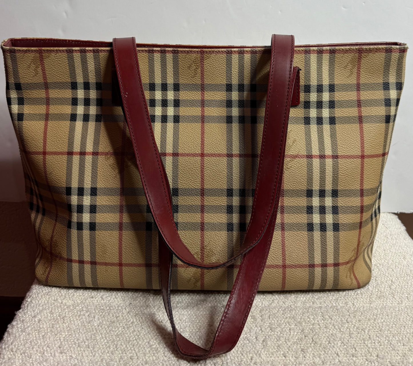 Burberry Plaid Coated Canvas Handle Bag