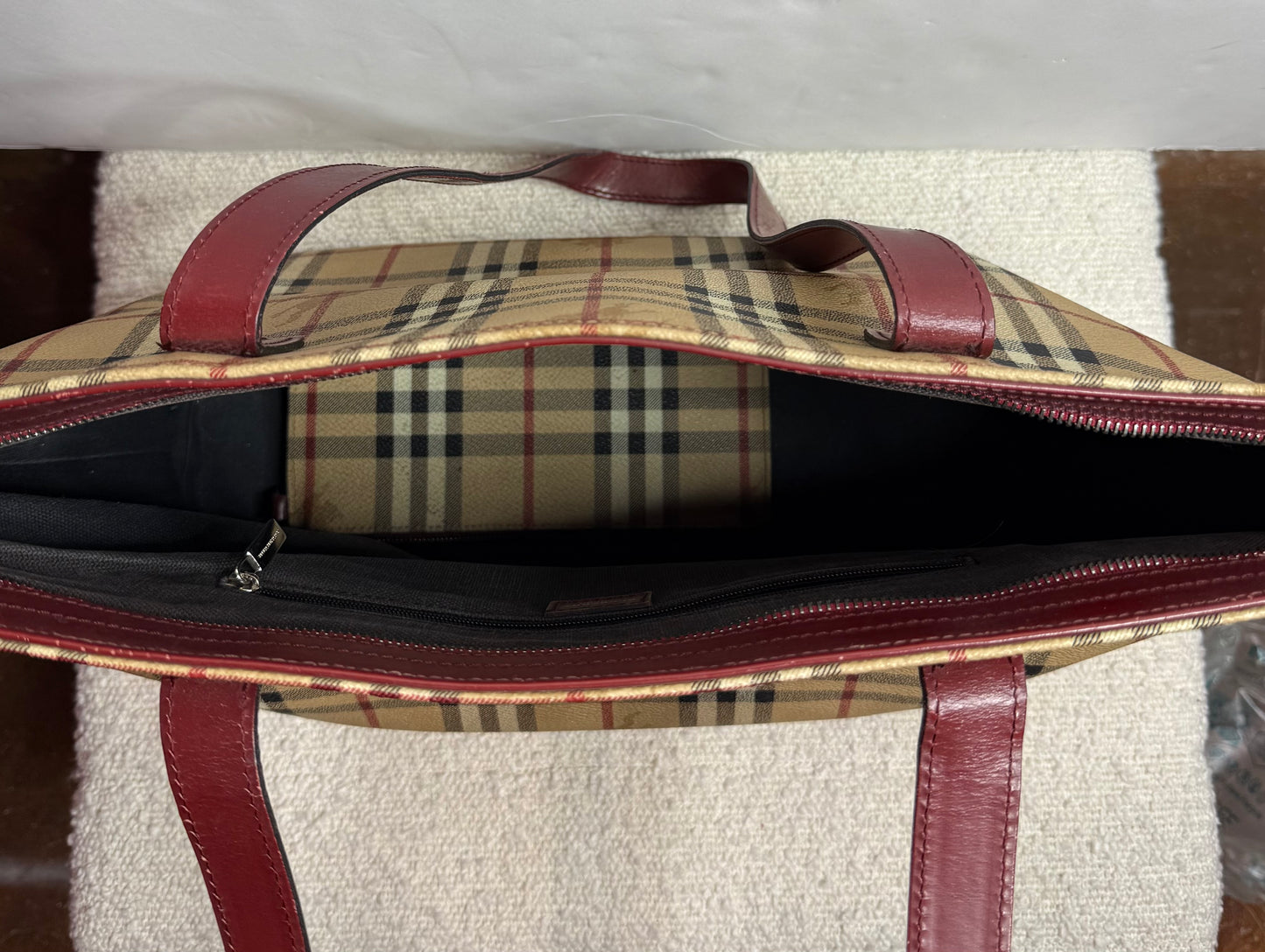 Burberry Plaid Coated Canvas Handle Bag