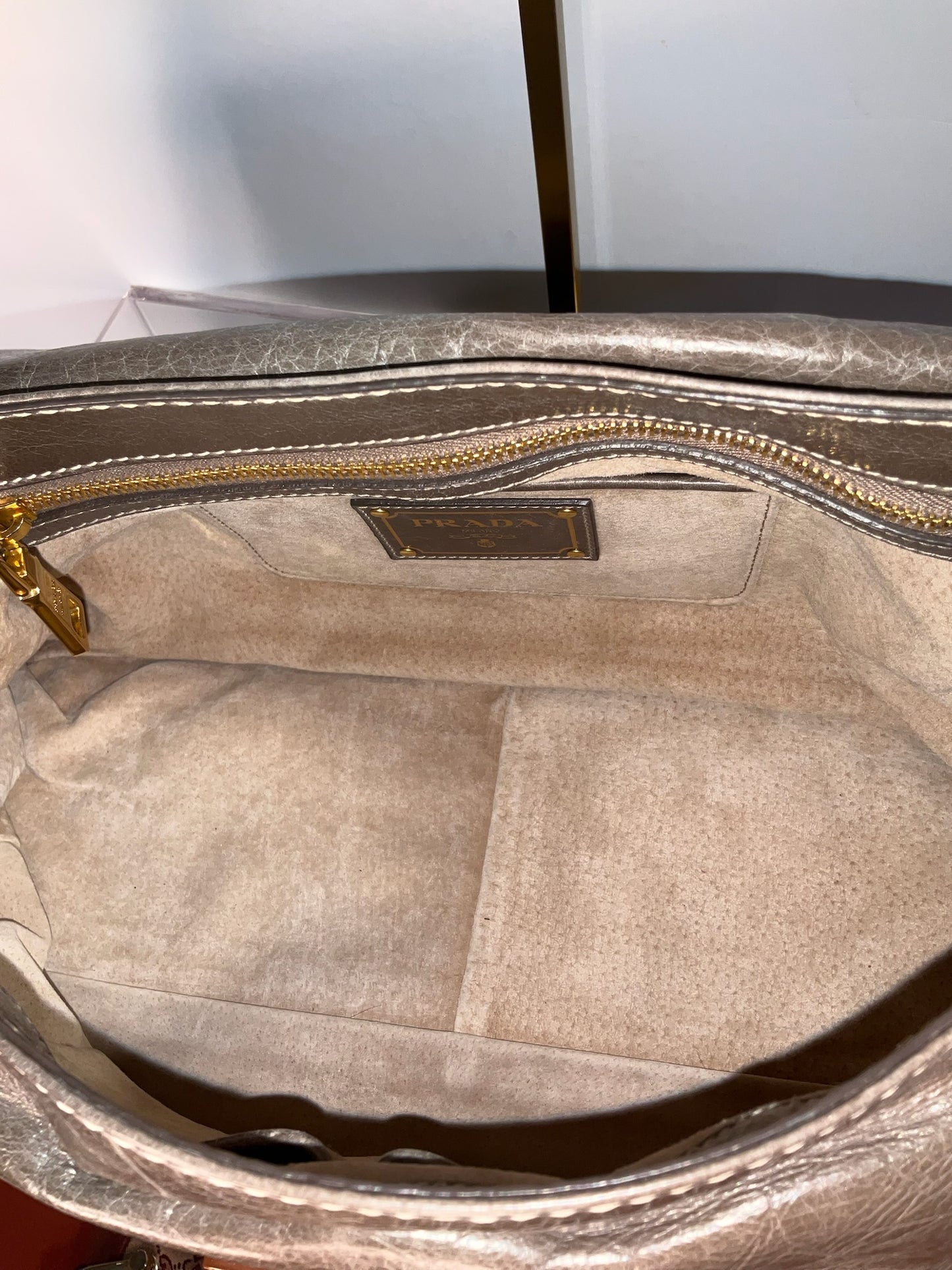 Prada Diagramme leather crossbody bag taupe bag