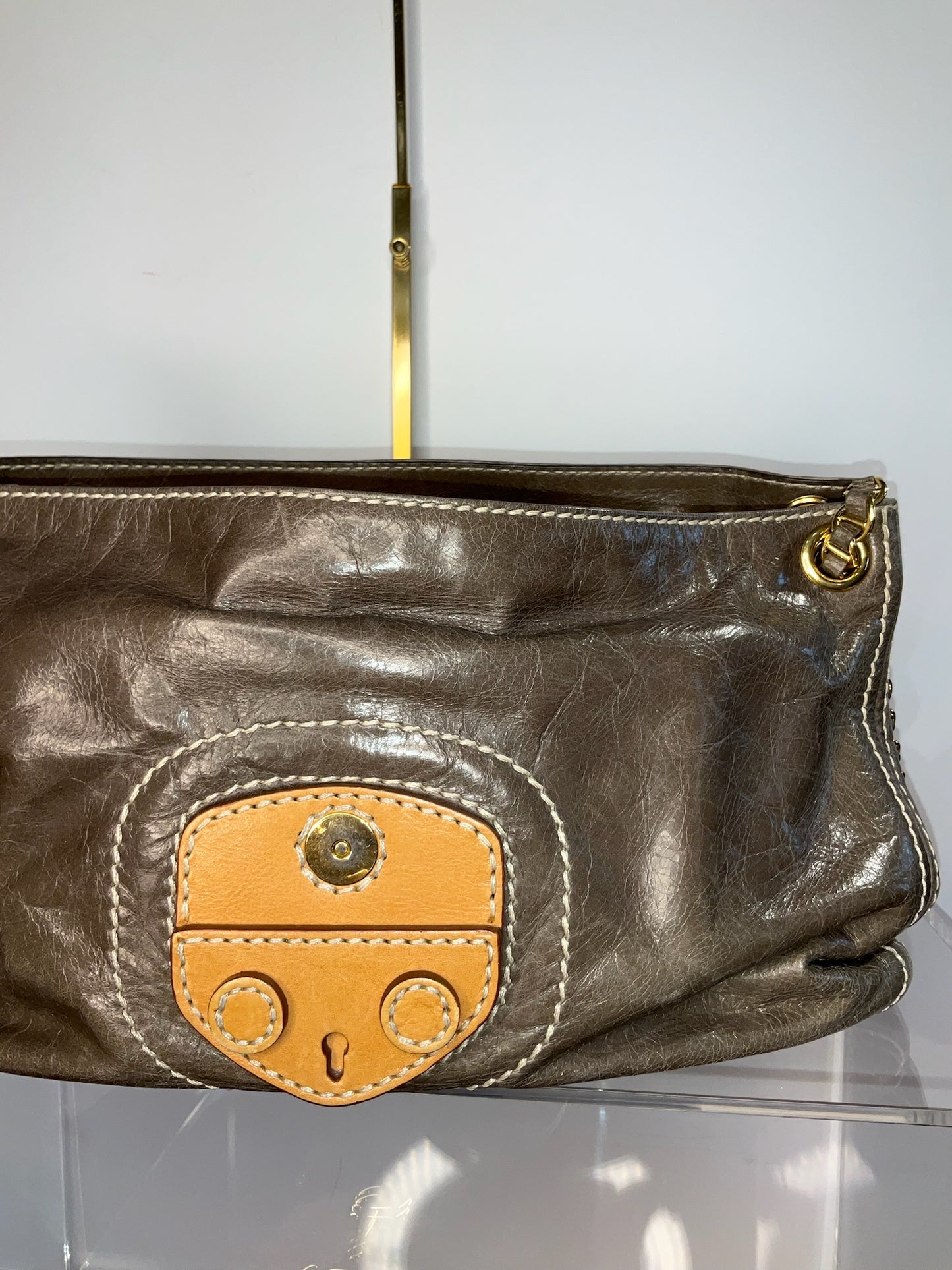 Prada Diagramme leather crossbody bag taupe bag