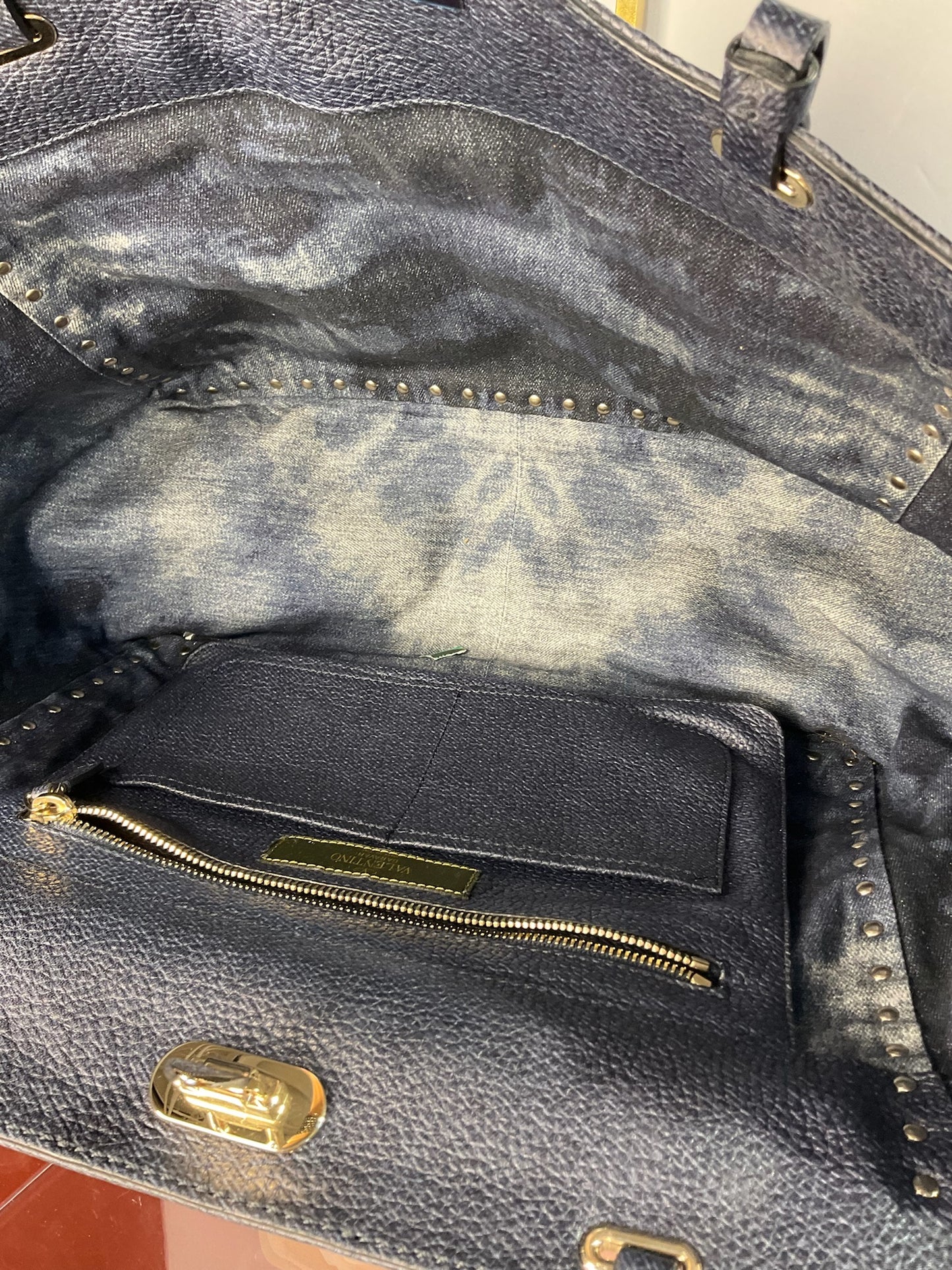 Valentino Denim Rockstud Tote Bag