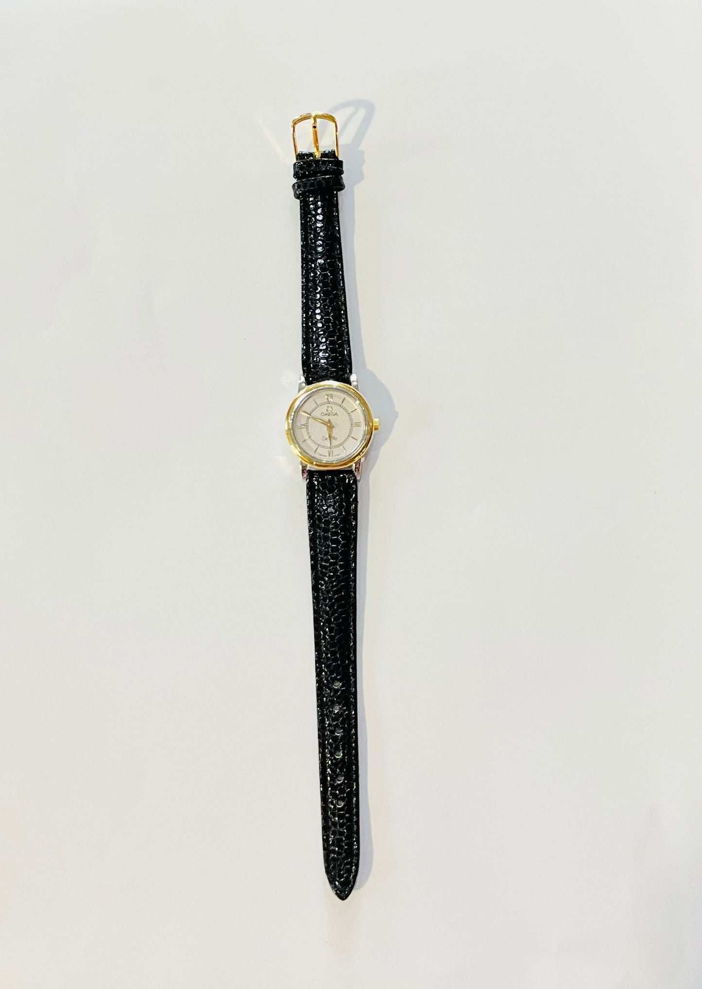 Omega Blk leather Watch