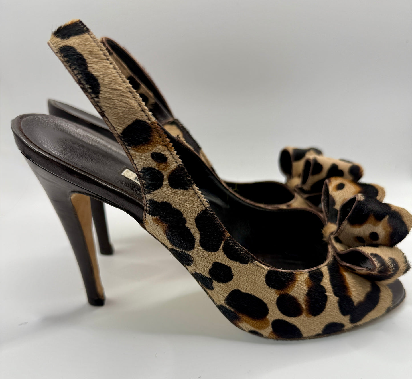 Manolo Blahnik Peep Toe Leopard Heels 37 1/2
