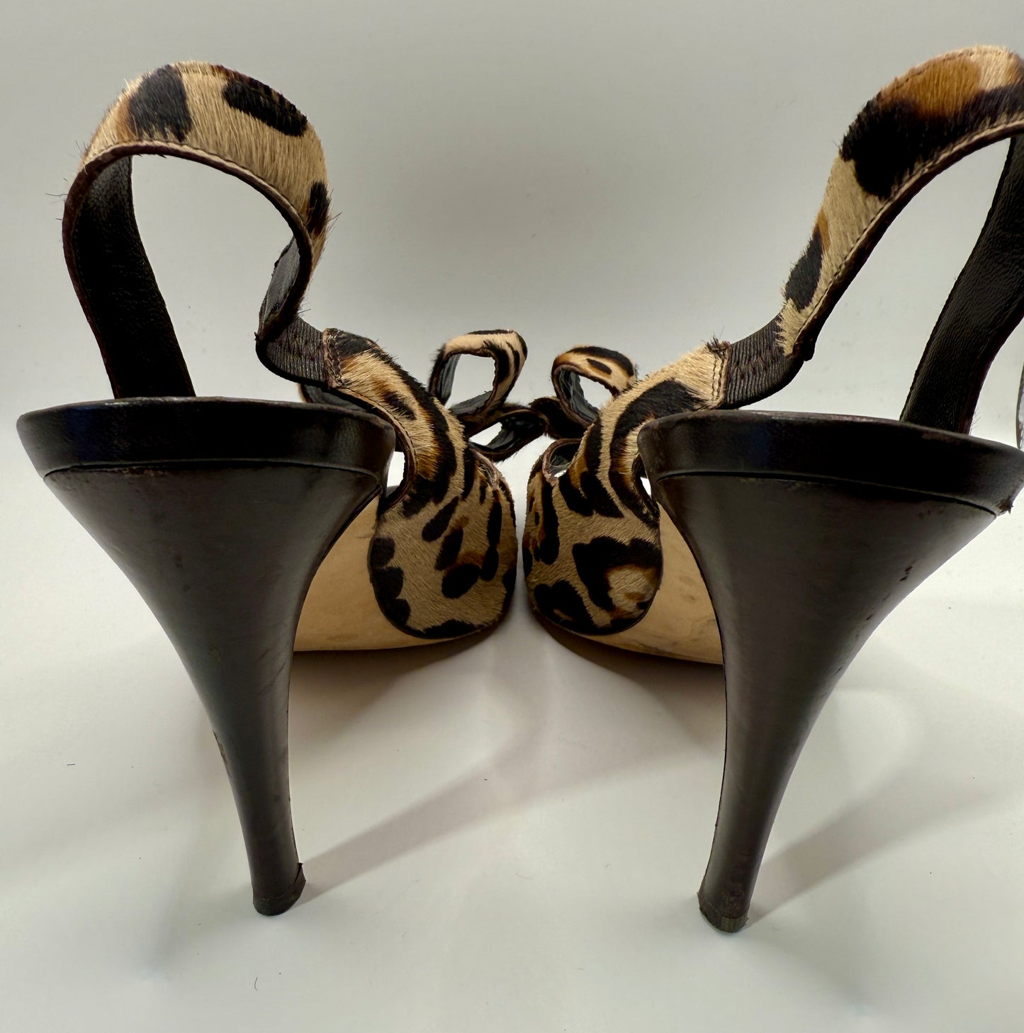 Manolo Blahnik Peep Toe Leopard Heels 37 1/2