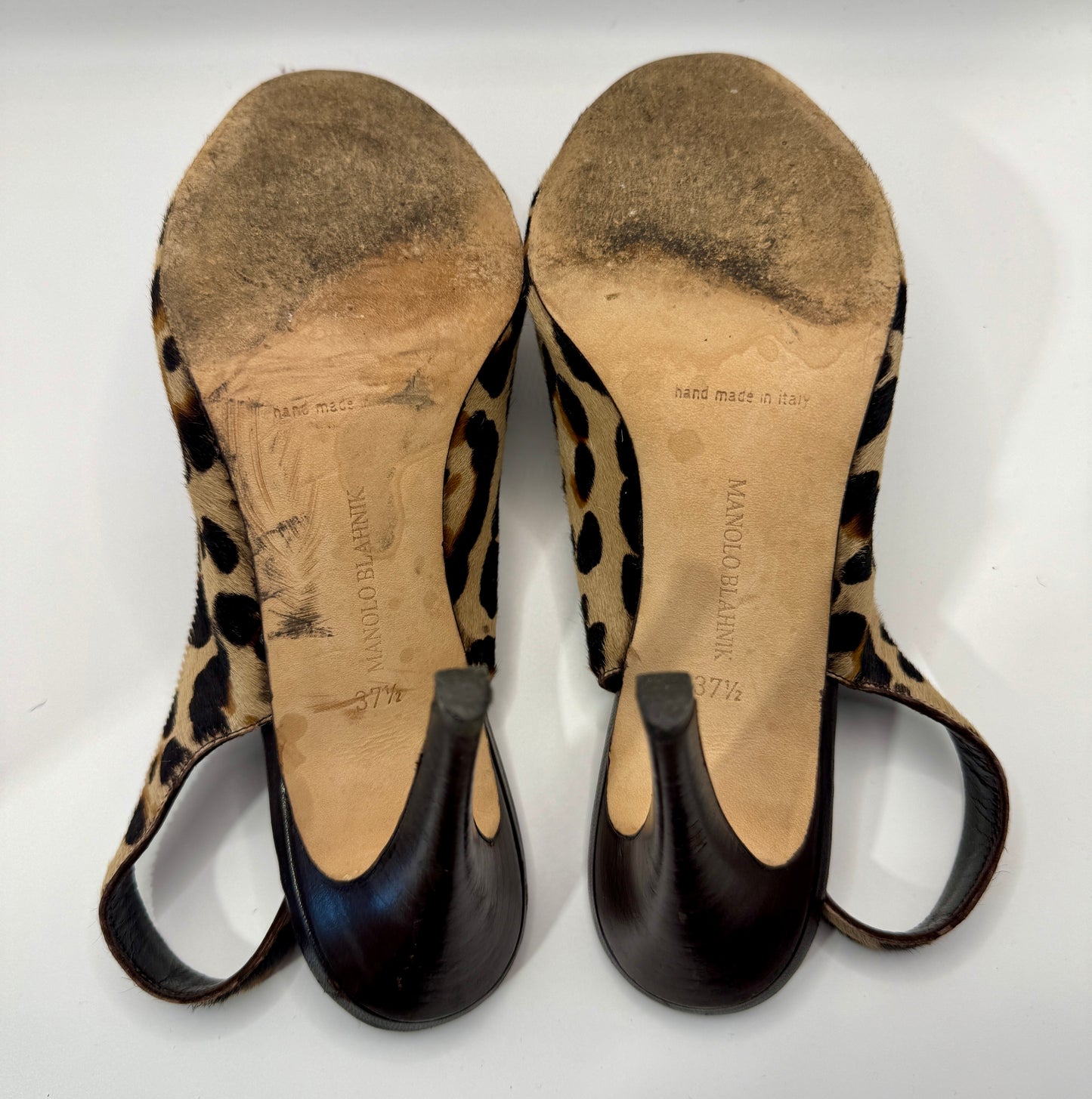 Manolo Blahnik Peep Toe Leopard Heels 37 1/2