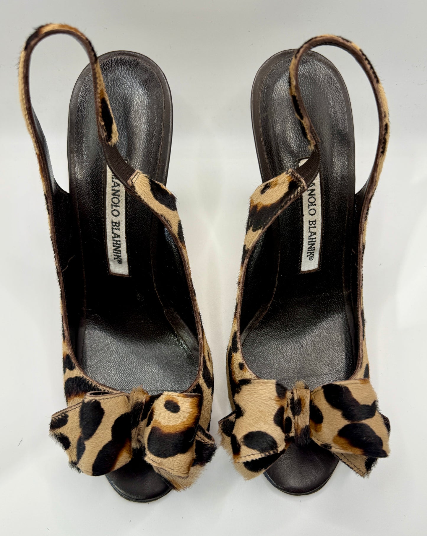 Manolo Blahnik Peep Toe Leopard Heels 37 1/2