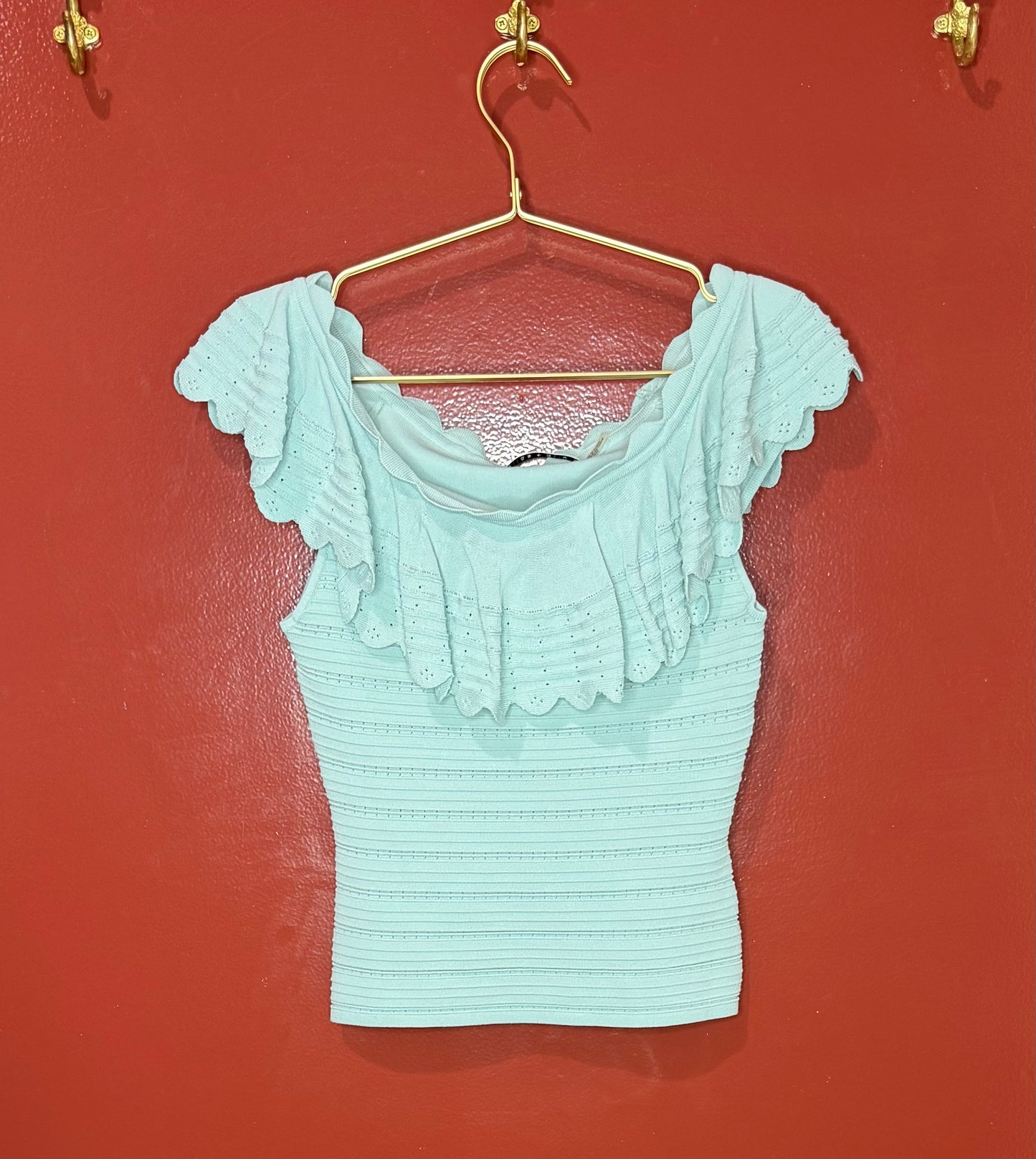 Alice + Olivia Teal Ribbed Top M