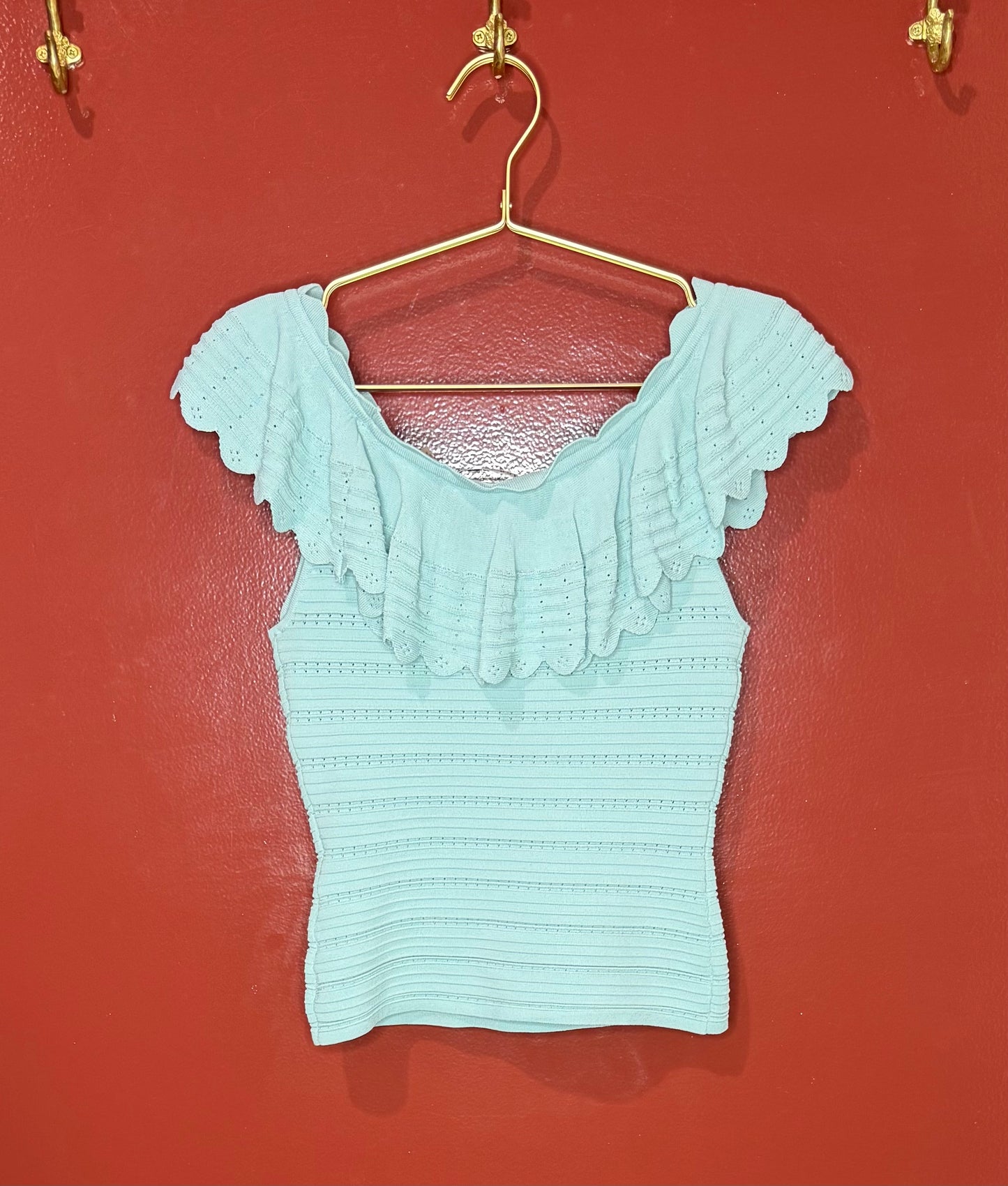 Alice + Olivia Teal Ribbed Top M