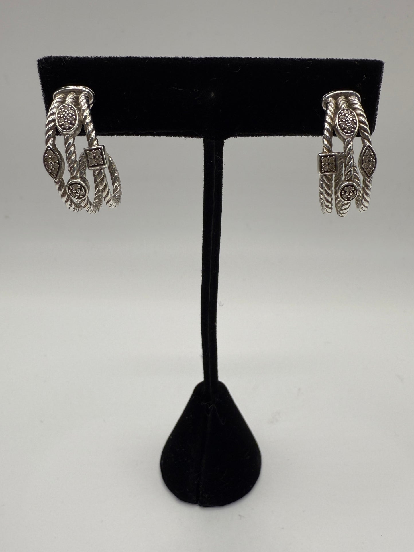 David Yurman 3 Row Confetti Sterling Silver & Diamond Earrings