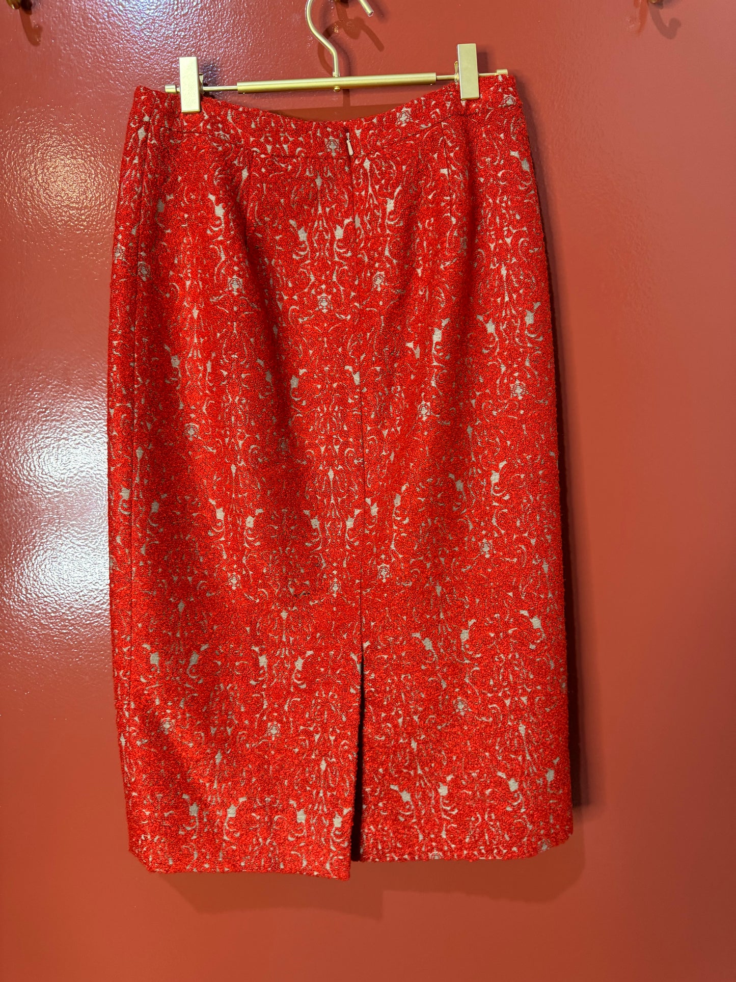Tory Burch Red Jacquard Pencil Skirt 4