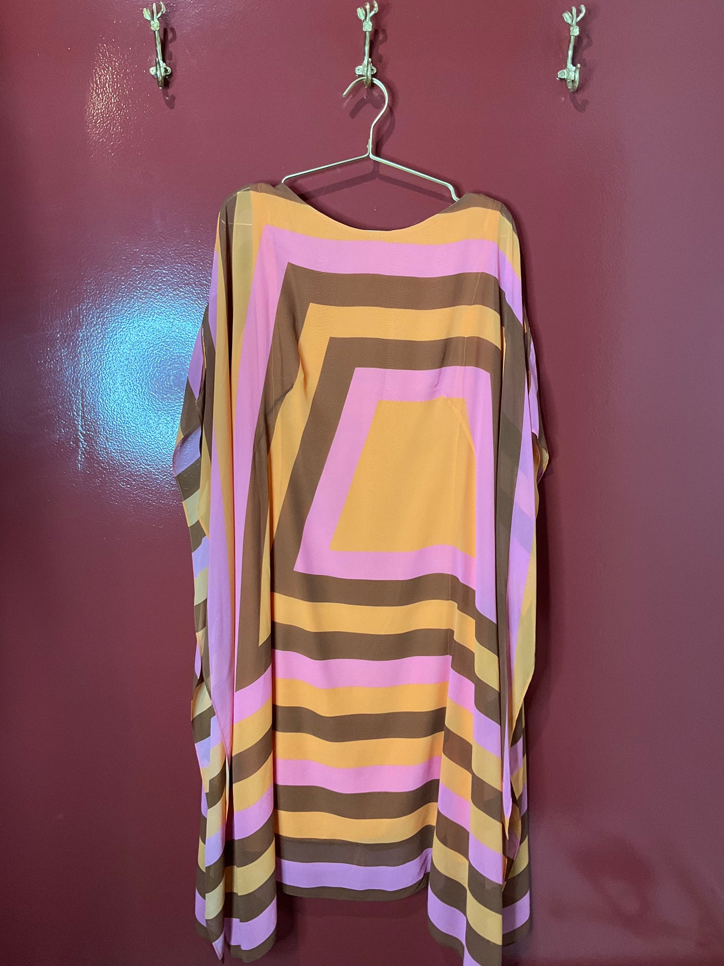 Akris Pink/Org/Brown Silk Caftan 14