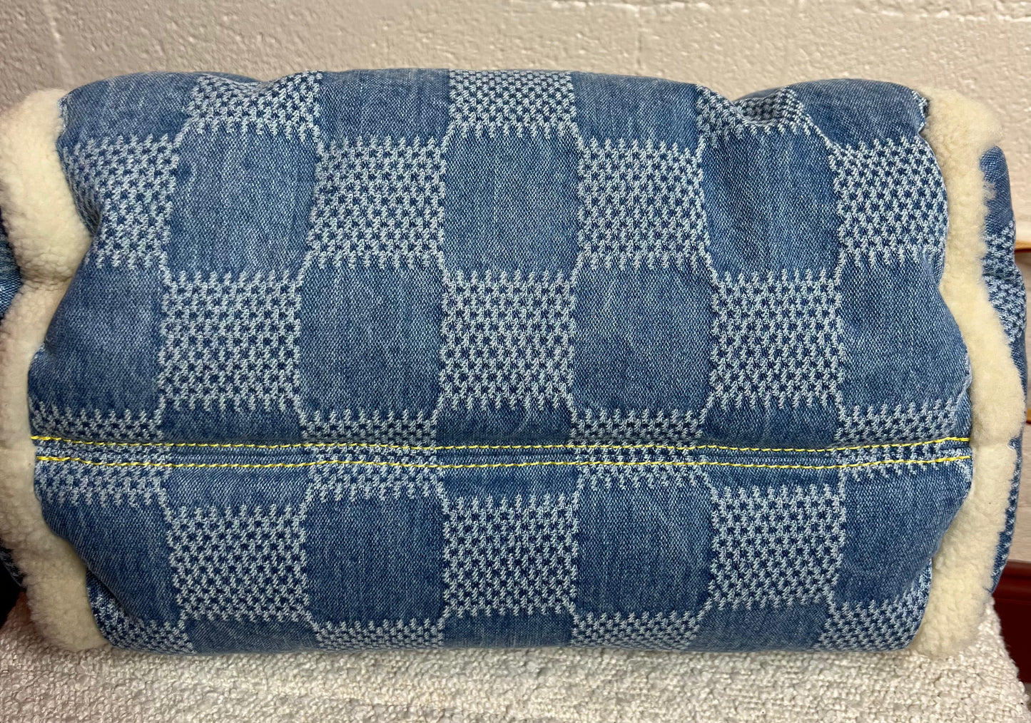 Louis Vuitton Denim Damier Speedy 40 Bandouliere w/ Shearling/Leather Trim
