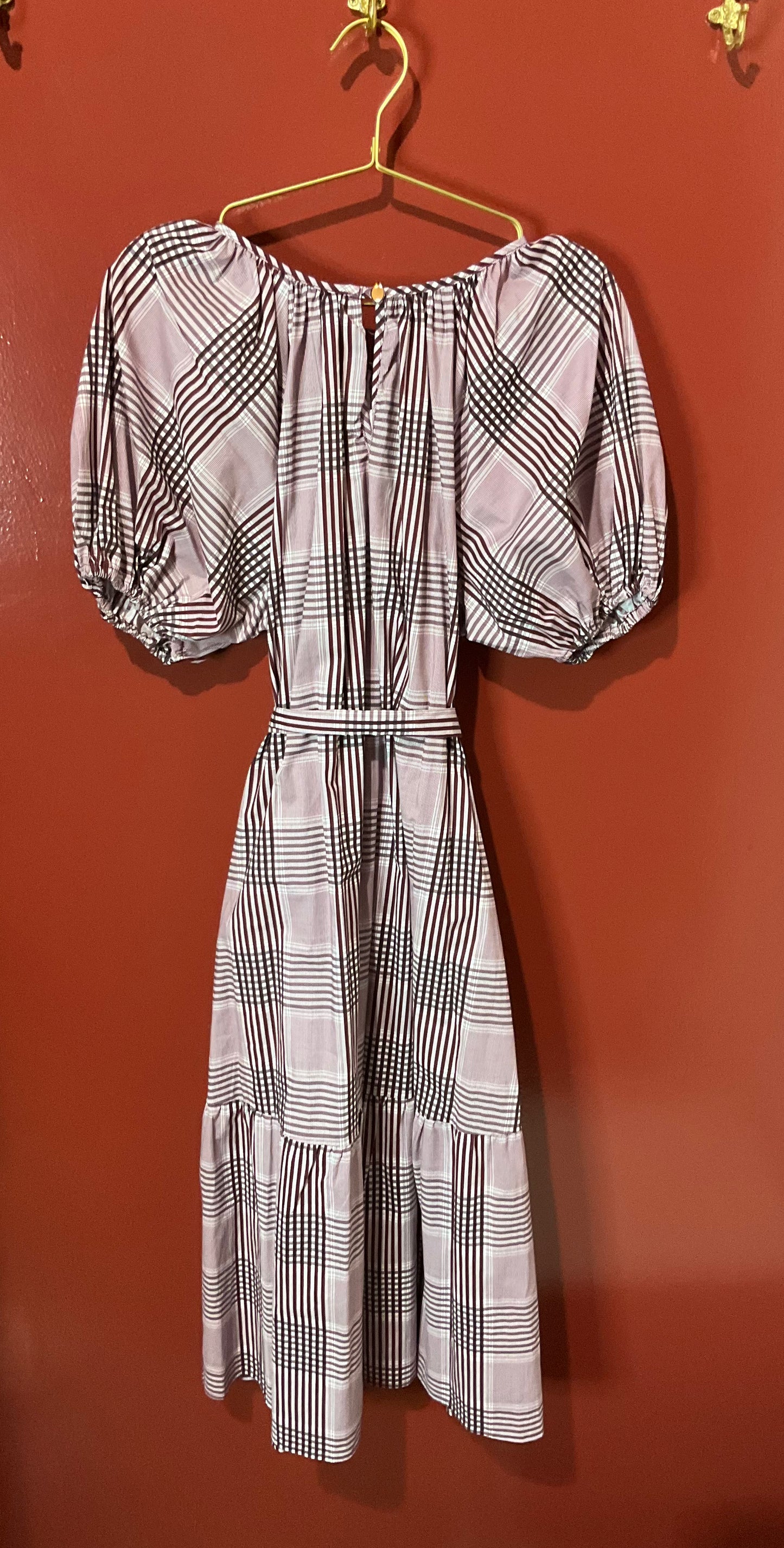 Never A Wallflower Burgundy/White Plaid Dress XS
