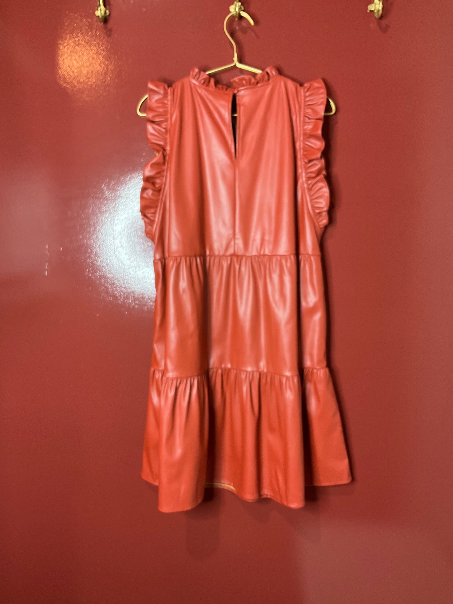 THML Ruffle Sleeve Rust Faux Leather Dress L