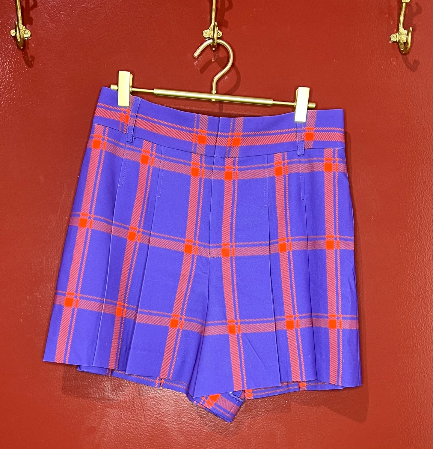 Alice + Olivia Purple/Orange Plaid Shorts 8
