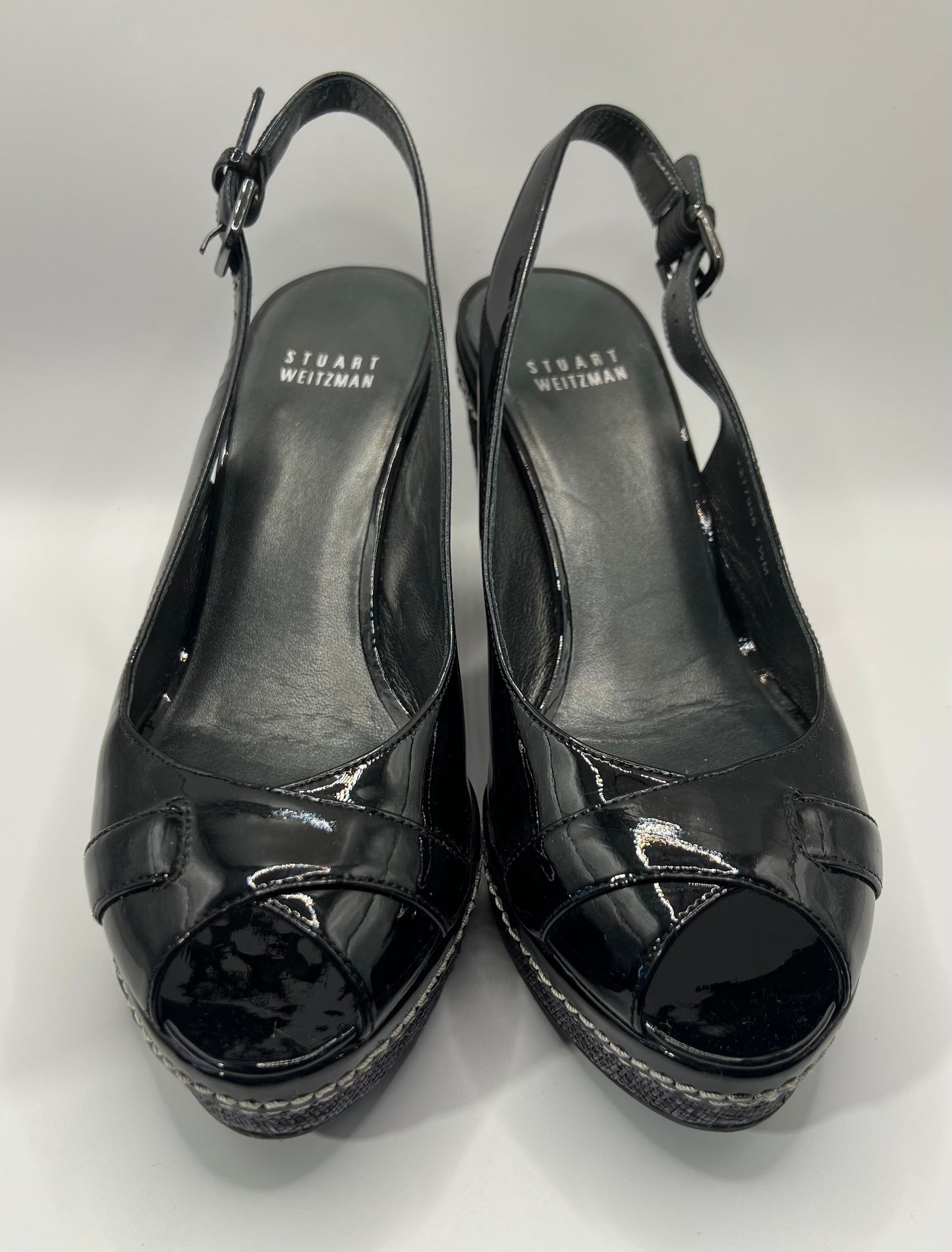 Stuart Weitzman Black Patent Leather Sling Back Heels 7 1/2