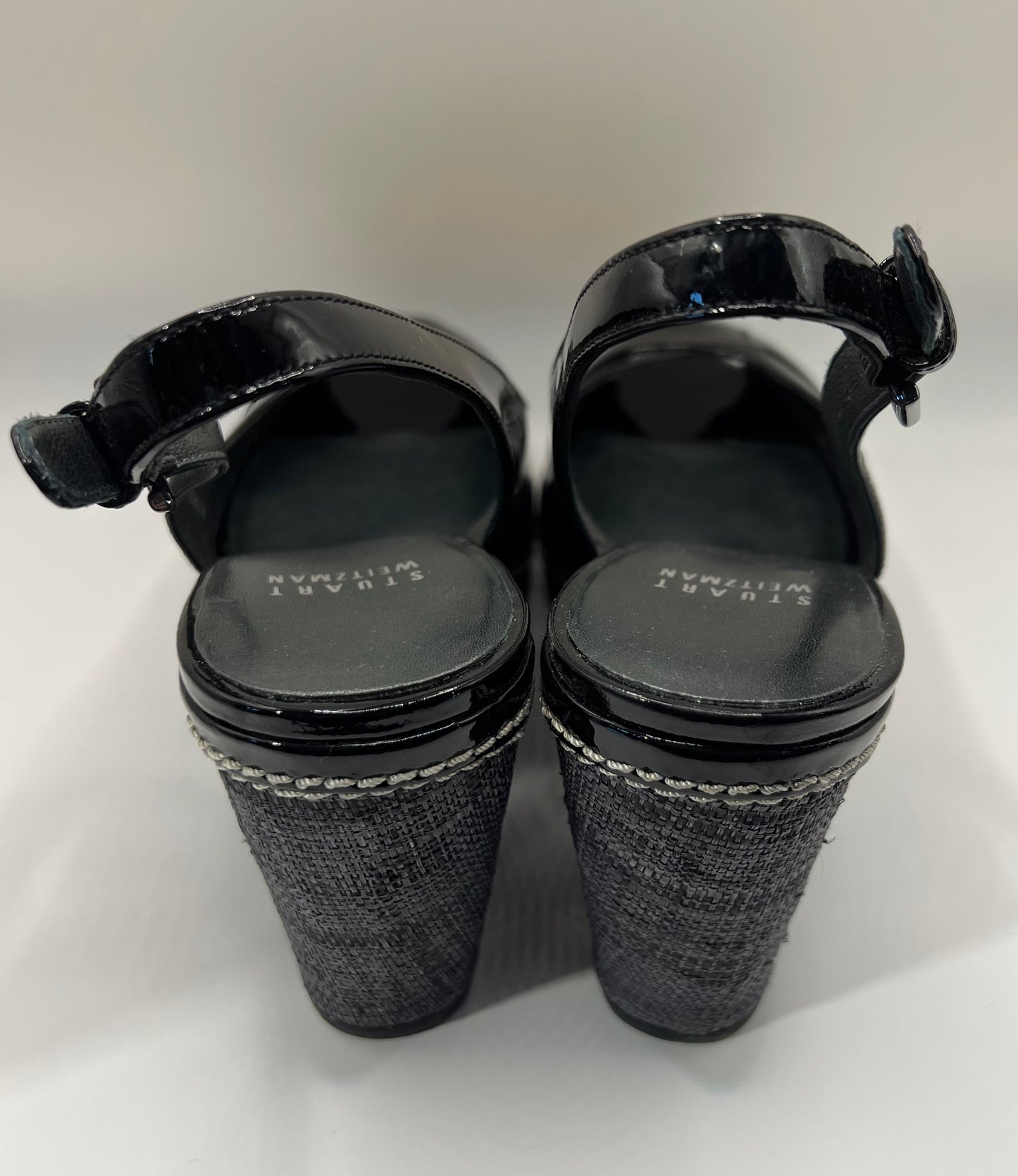 Stuart Weitzman Black Patent Leather Sling Back Heels 7 1/2