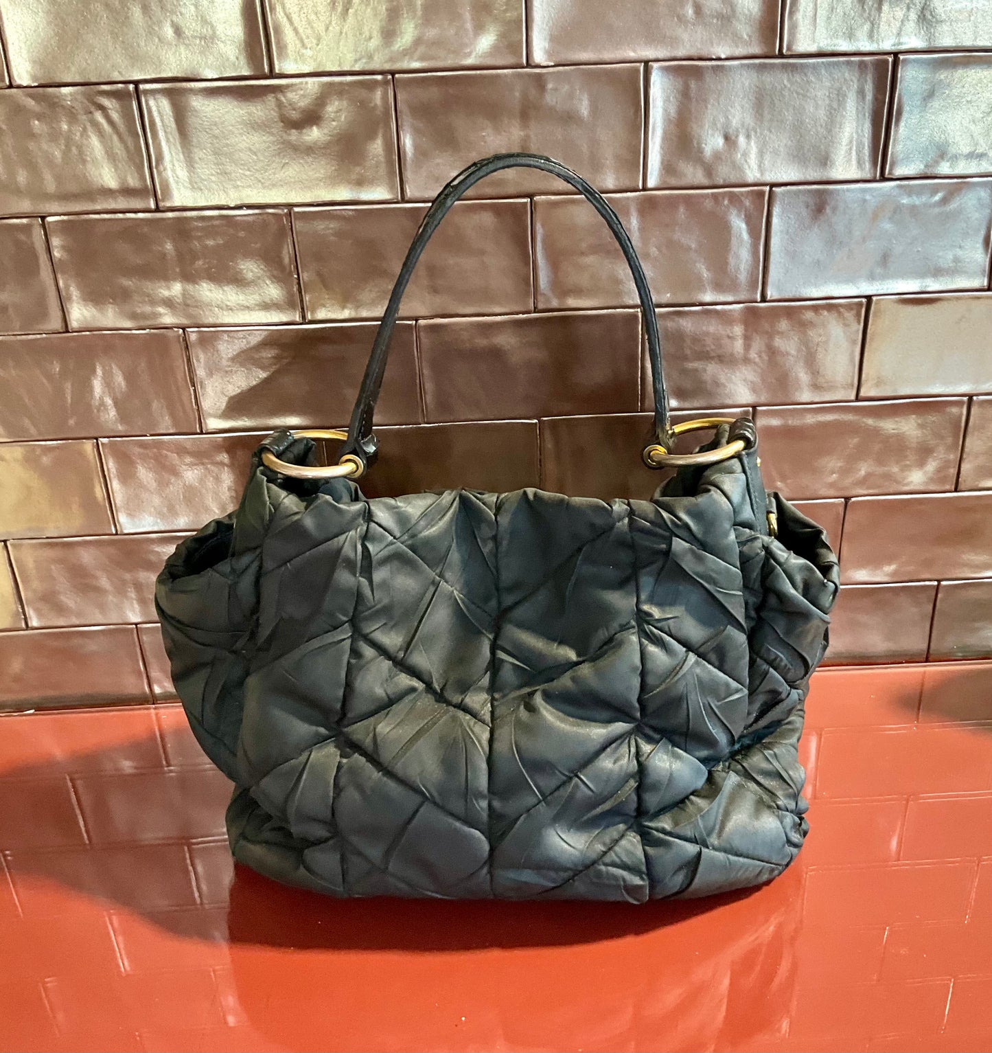 Prada Quilted Nylon Black Tote