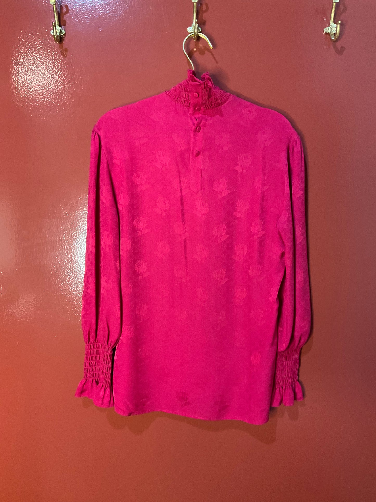Gucci Silk High Neck Raspberry Blouse 36