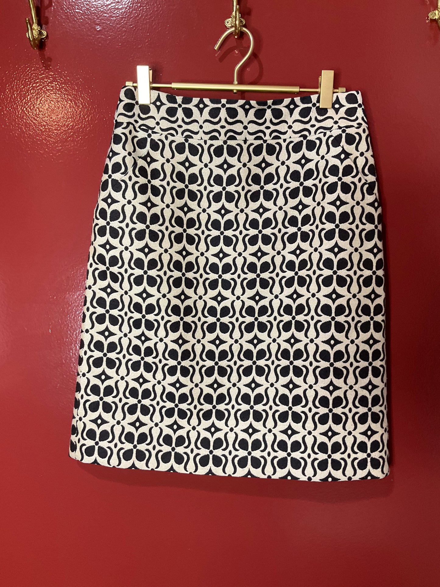 Milly Cream and Black Print Skirt with Pockets 4