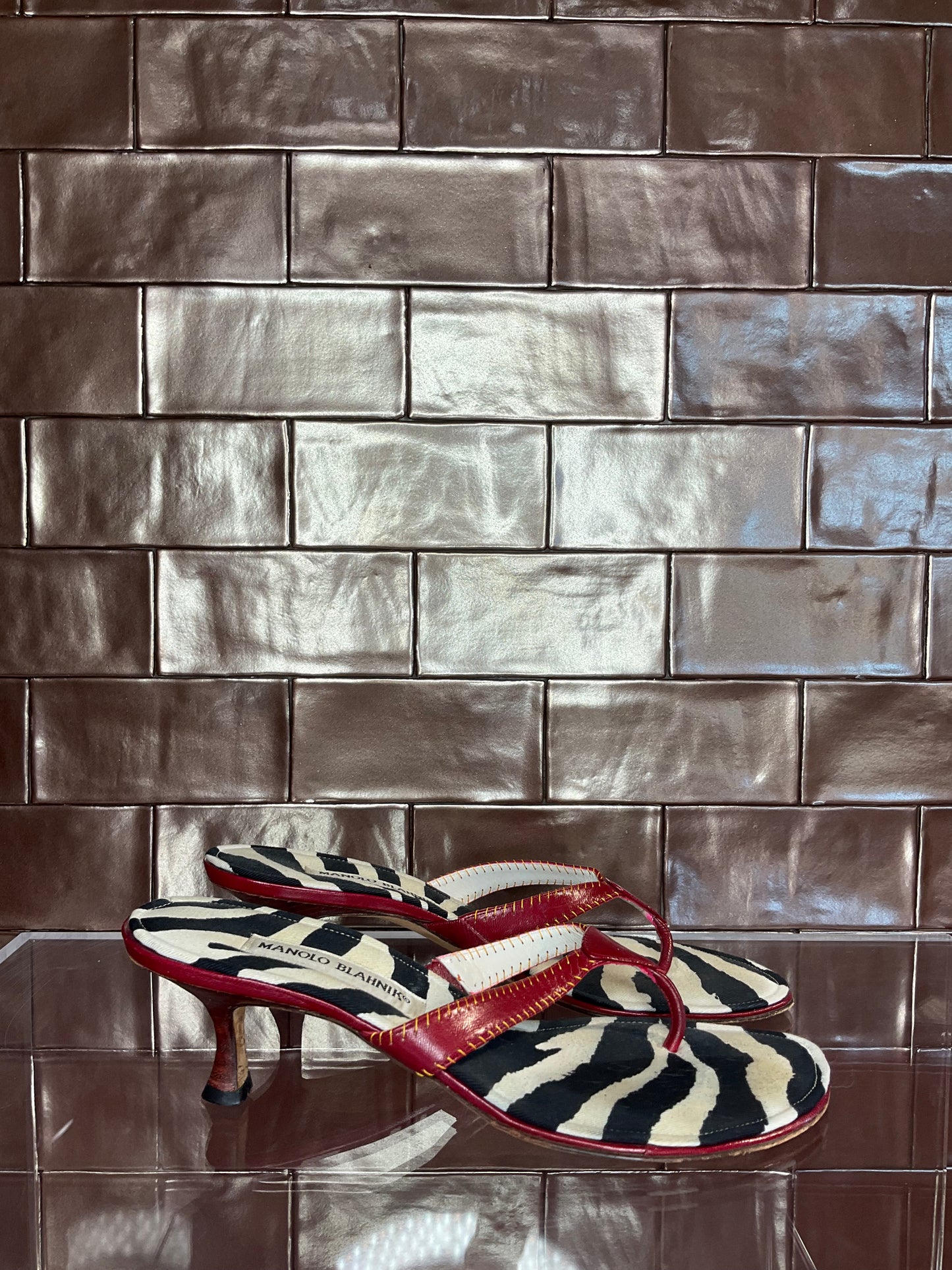 Zebra/Red Kitten Heel Manolo Blahnik 38 1/2