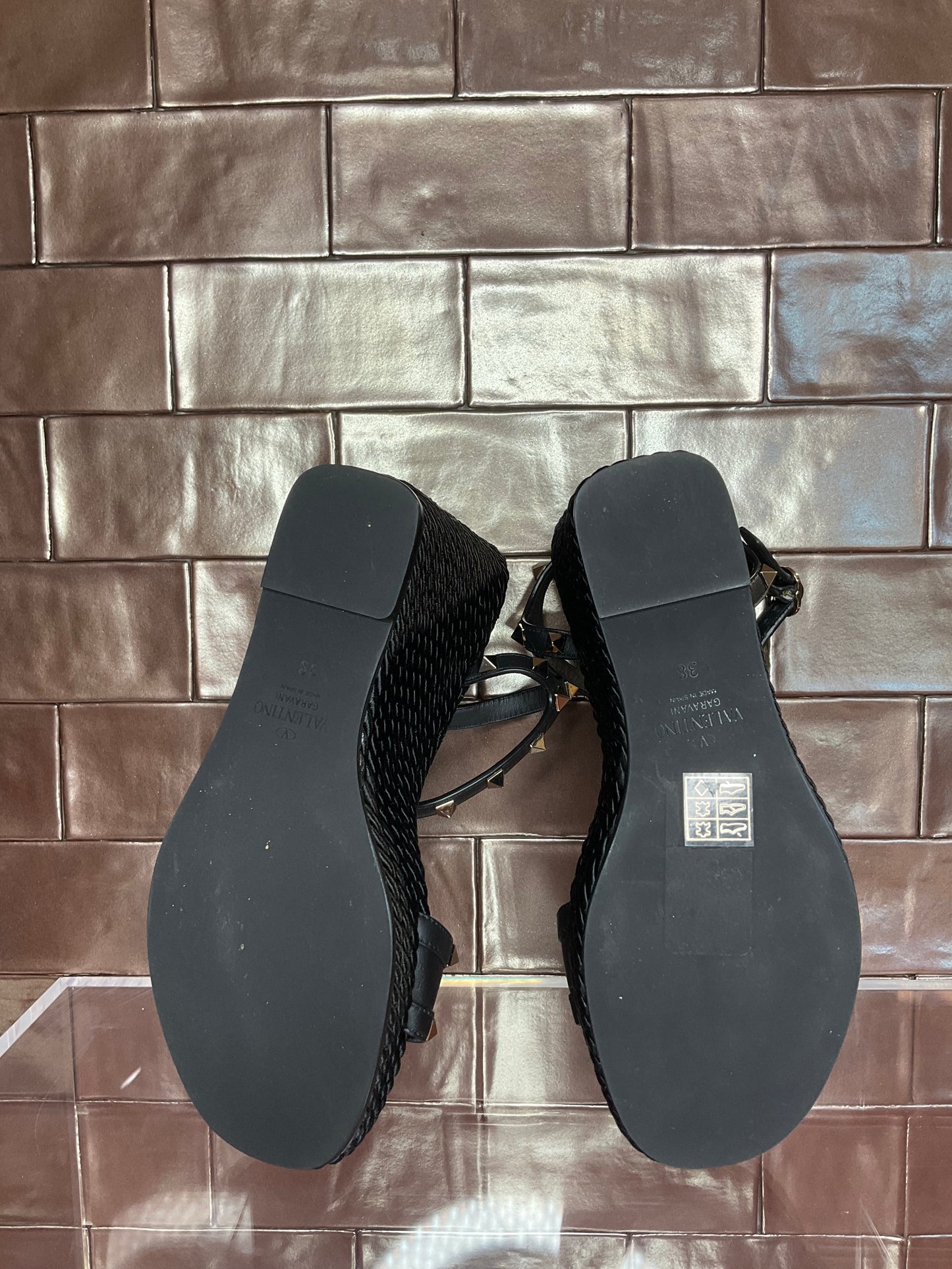 Valentino Rockstud Torchon Black Rope Wedges 38