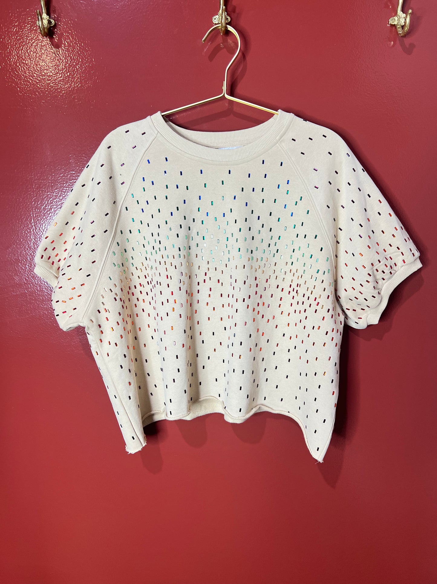 Queen of Sparkles Beige Rainbow Rhinestone Top L