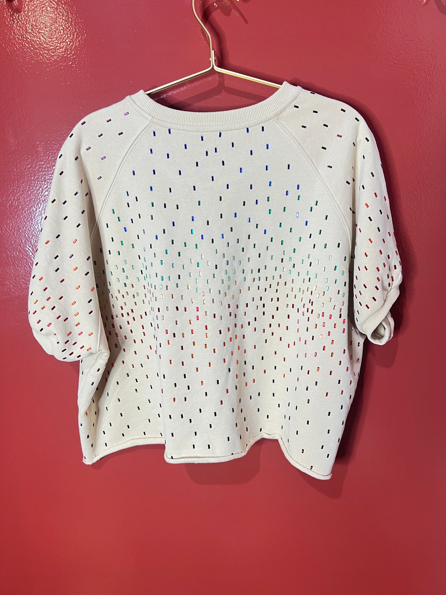 Queen of Sparkles Beige Rainbow Rhinestone Top L
