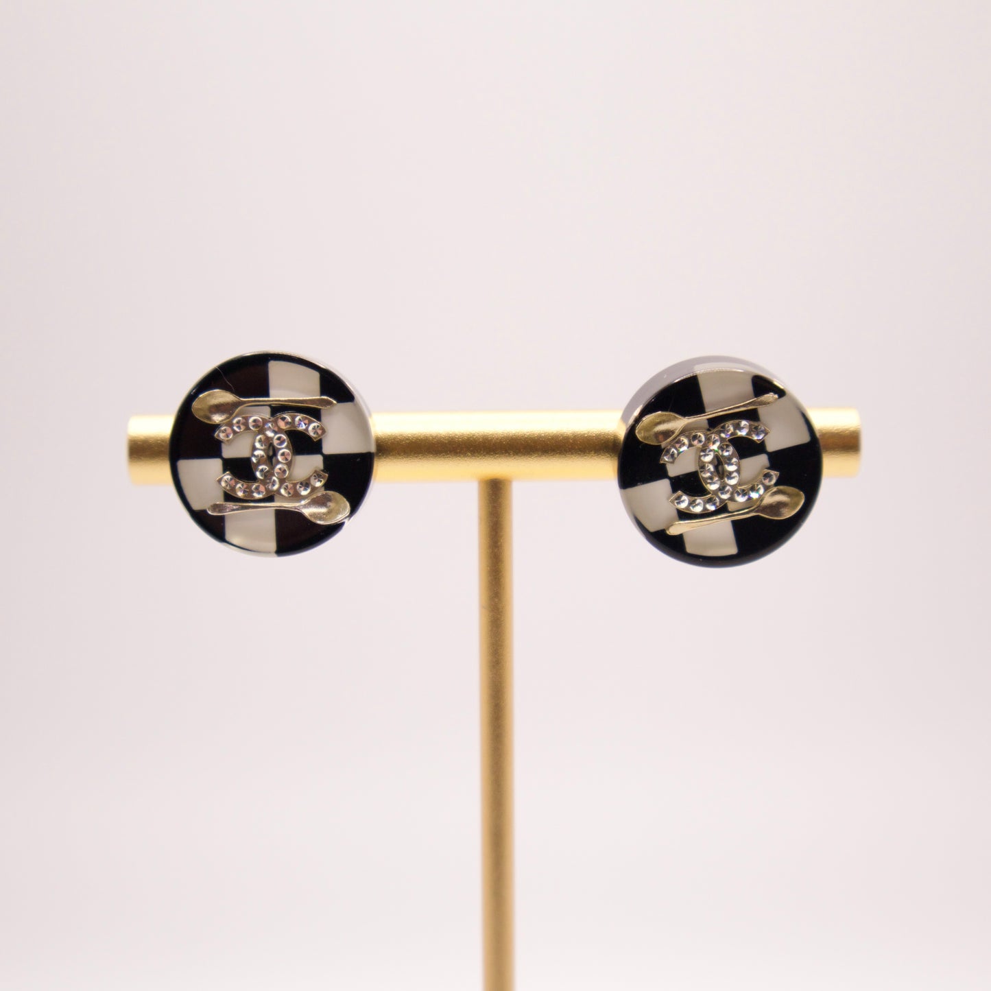 Chanel Checkered Spoon Earrings