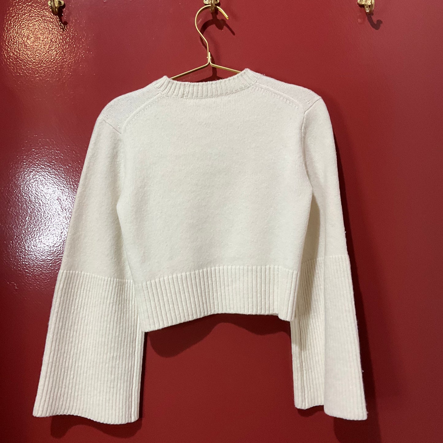 A.L.C. Cream Cropped Wool Sweater with Bell Sleeves XS