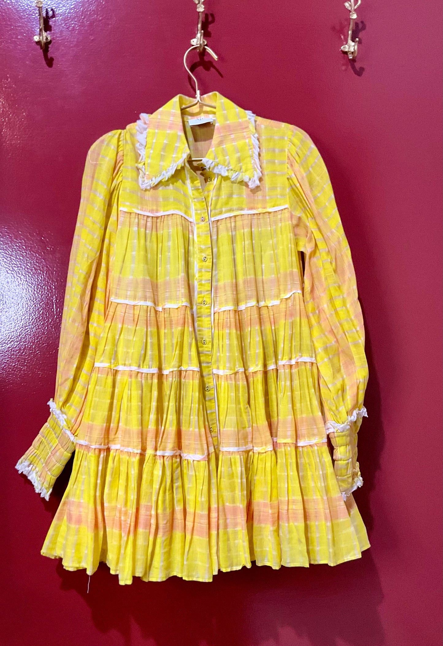 Aje Yellow Plaid Swing Dress 6