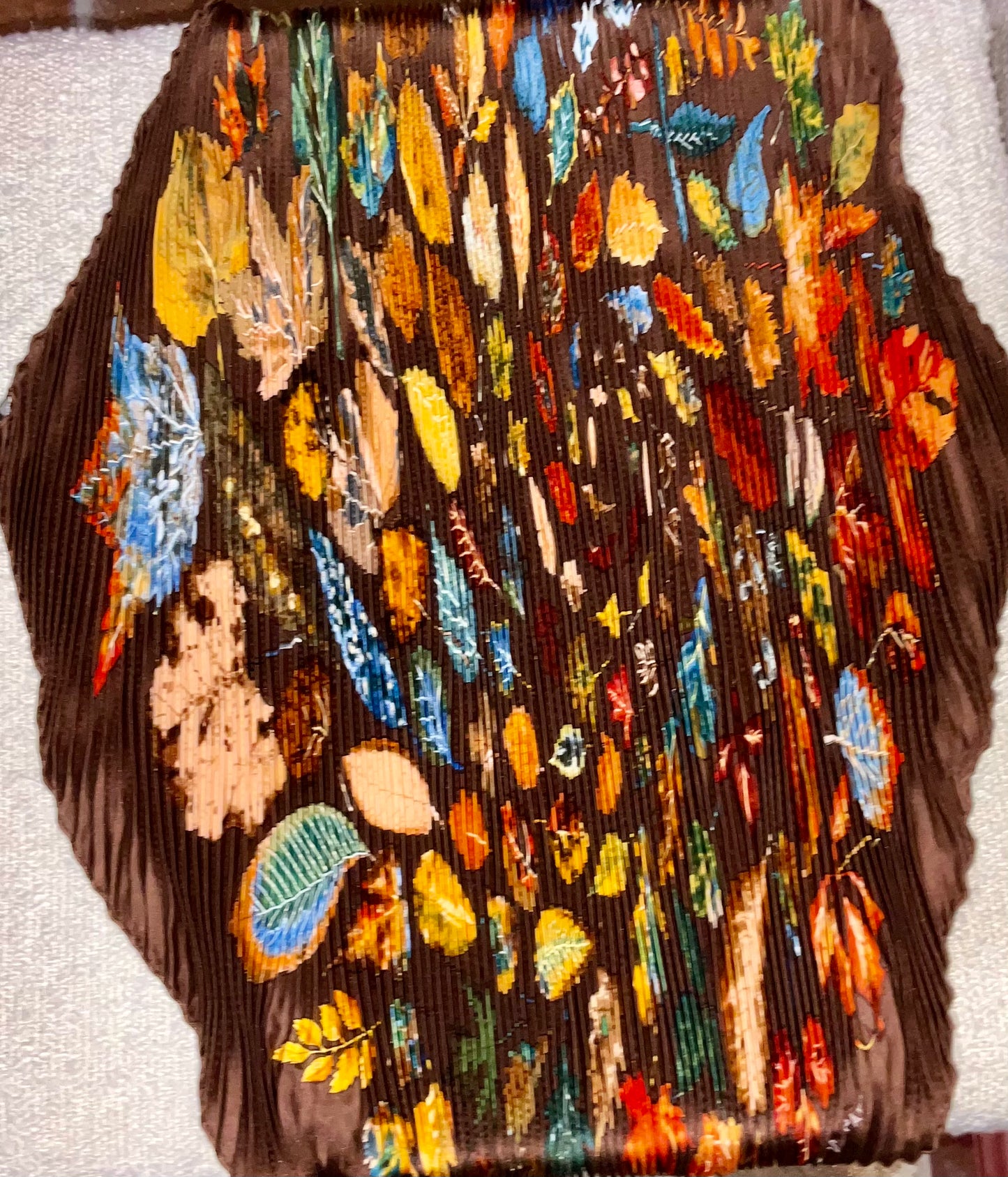 Hermes Brown Autumn Leaves Pleated Scarf