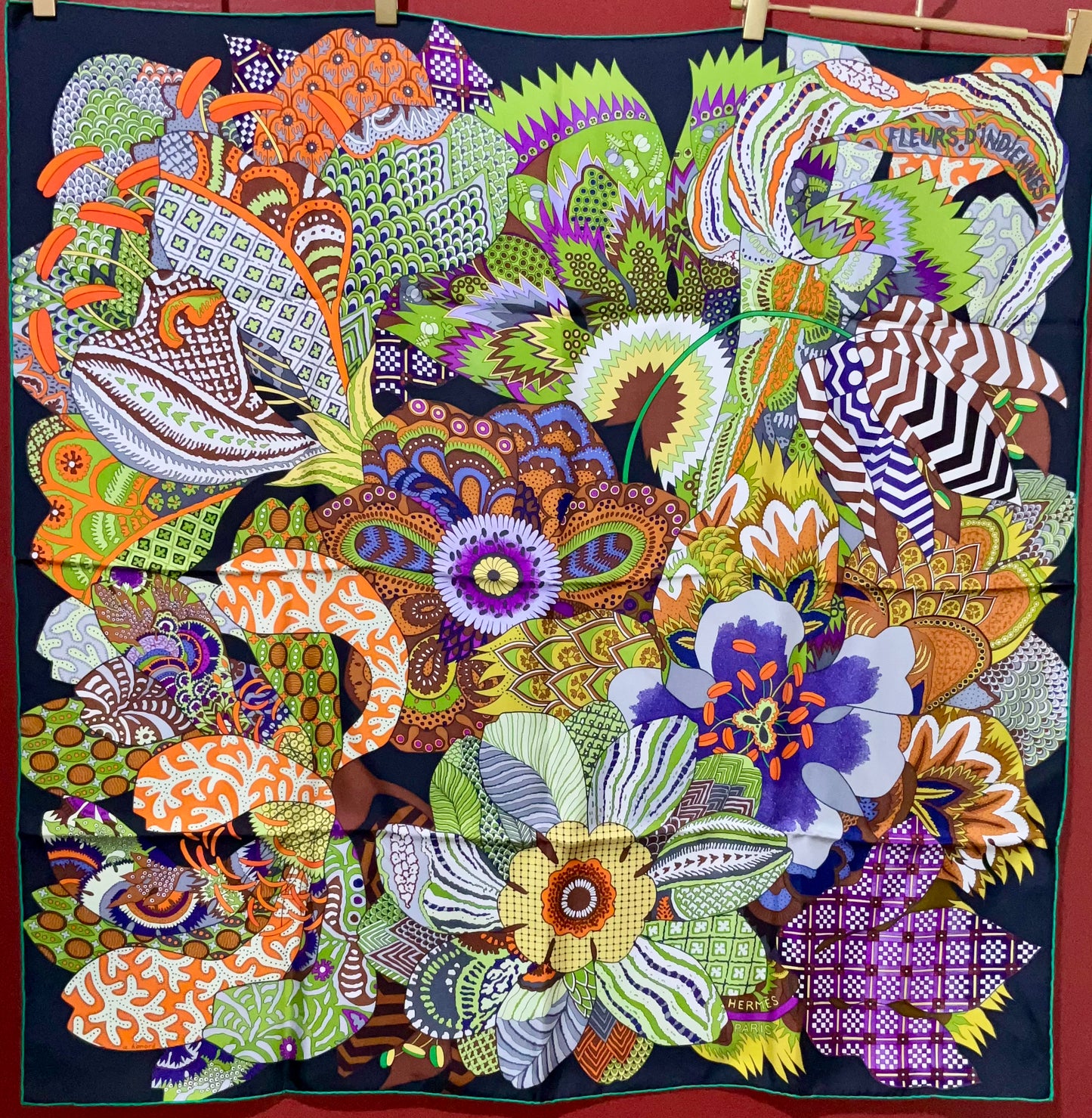 Hermes Fleurs D'Indiennes Noir Scarf