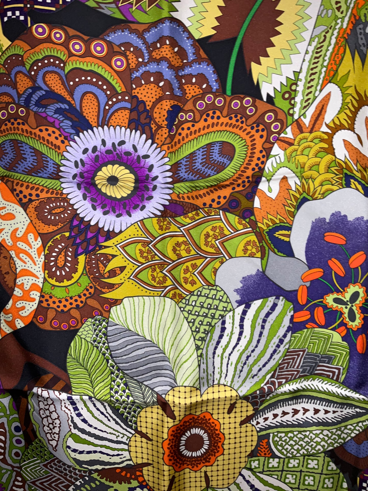 Hermes Fleurs D'Indiennes Noir Scarf