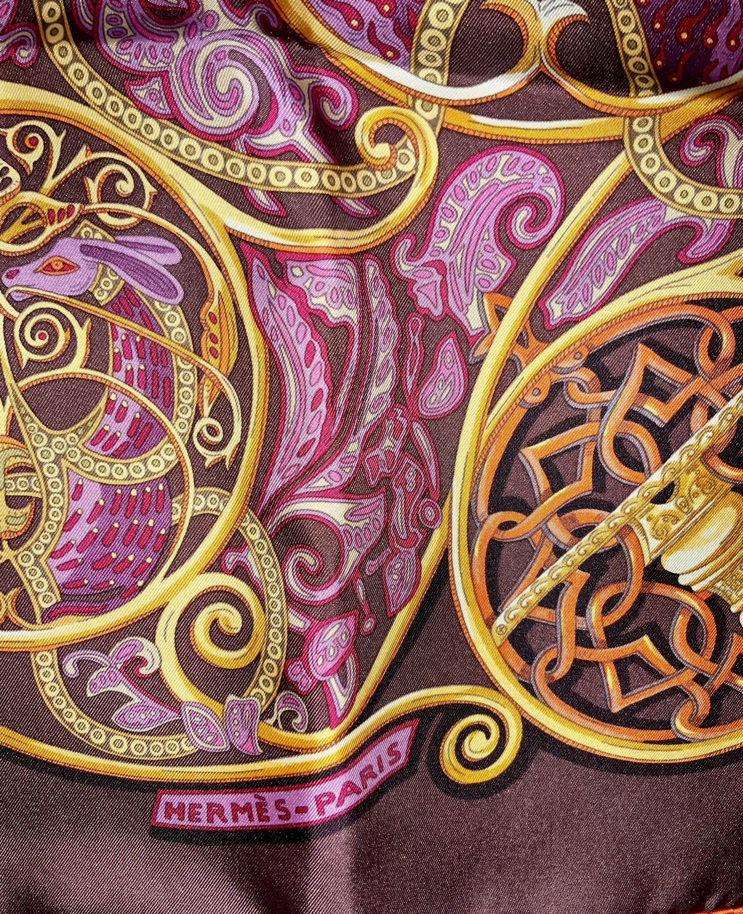 Hermes La Charmane Aux Animaux Chocolat Scarf